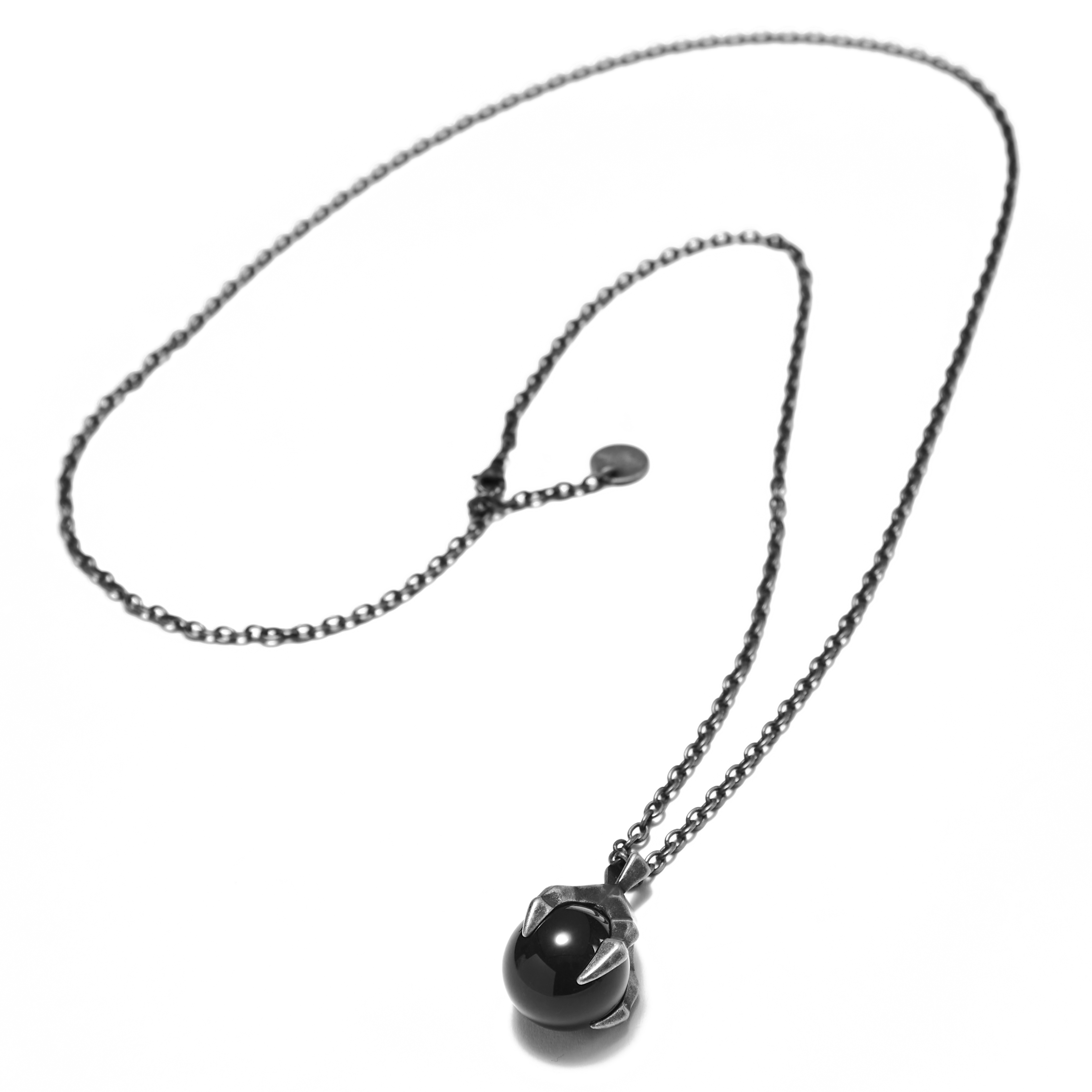 Grey Stainless Steel Claw & Black Agate Stone Cable Chain Necklace - 3