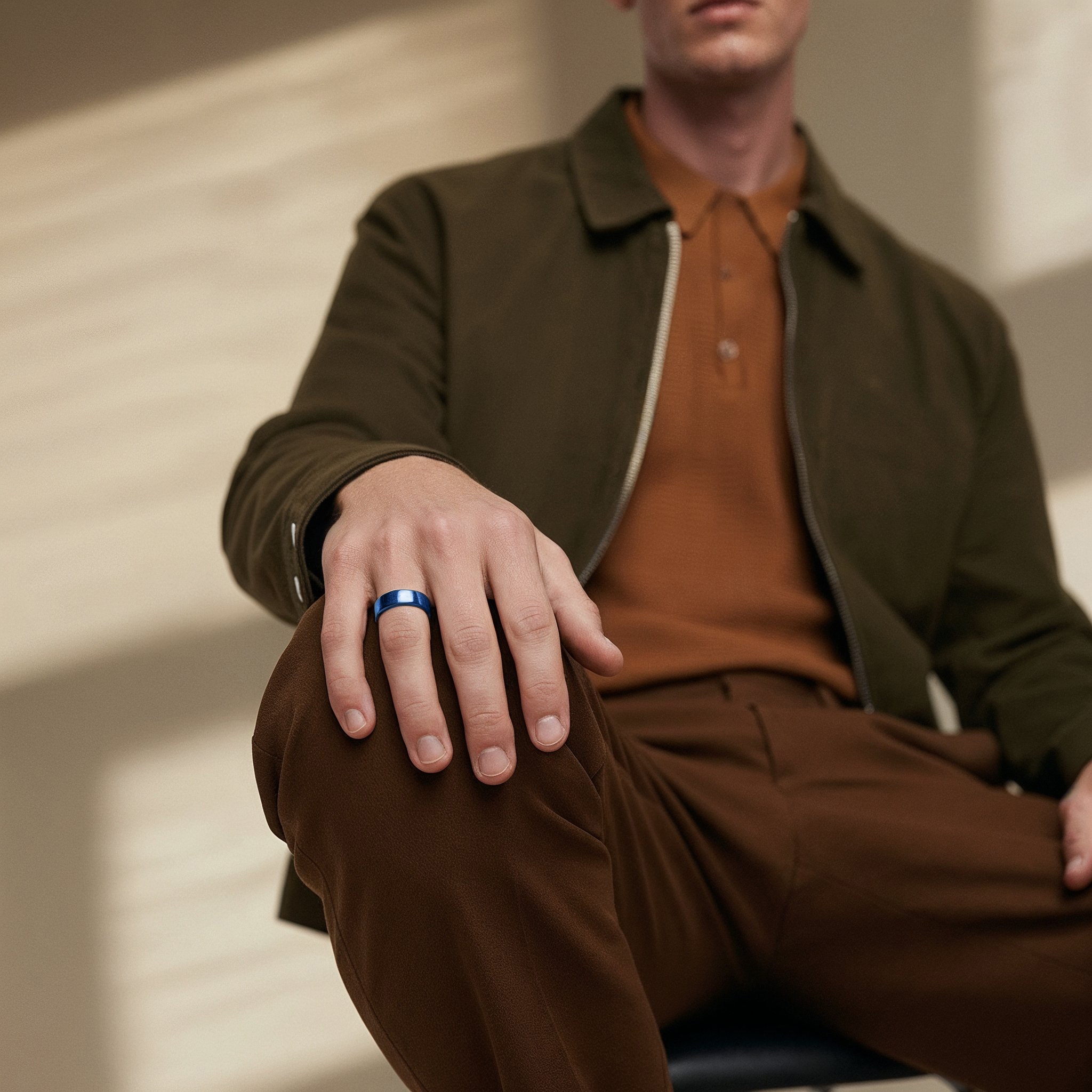 Ferrum | 6 mm D-förmiger Ring aus poliertem blauem Edelstahl - 2