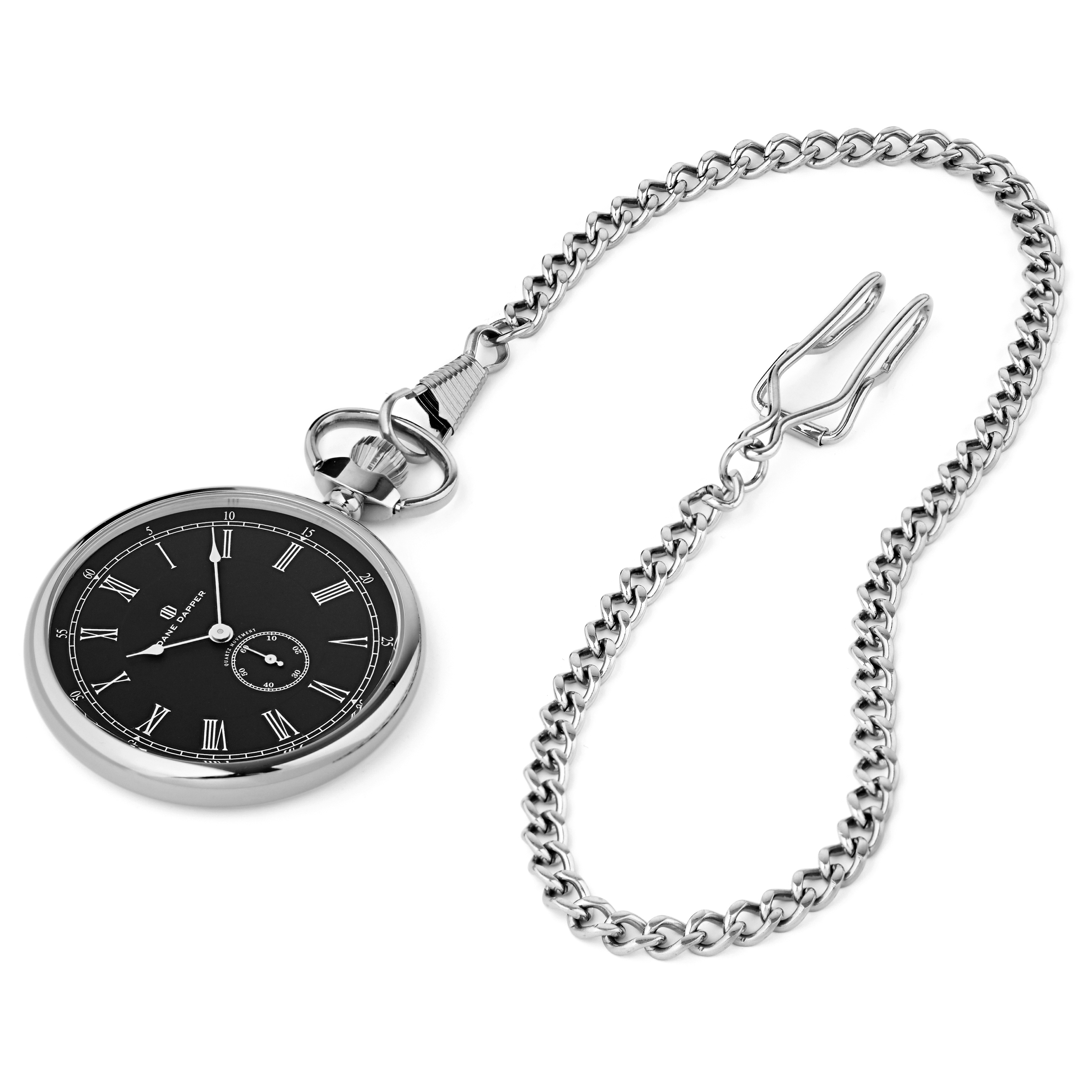 Sidabrinis ir juodas „Time Keeper“ kišeninis laikrodis - 1