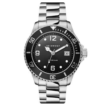 Tide | Silver-Tone Stainless Steel Dive Watch With Black Dial