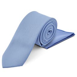 Corbata y pañuelo de bolsillo azul celeste