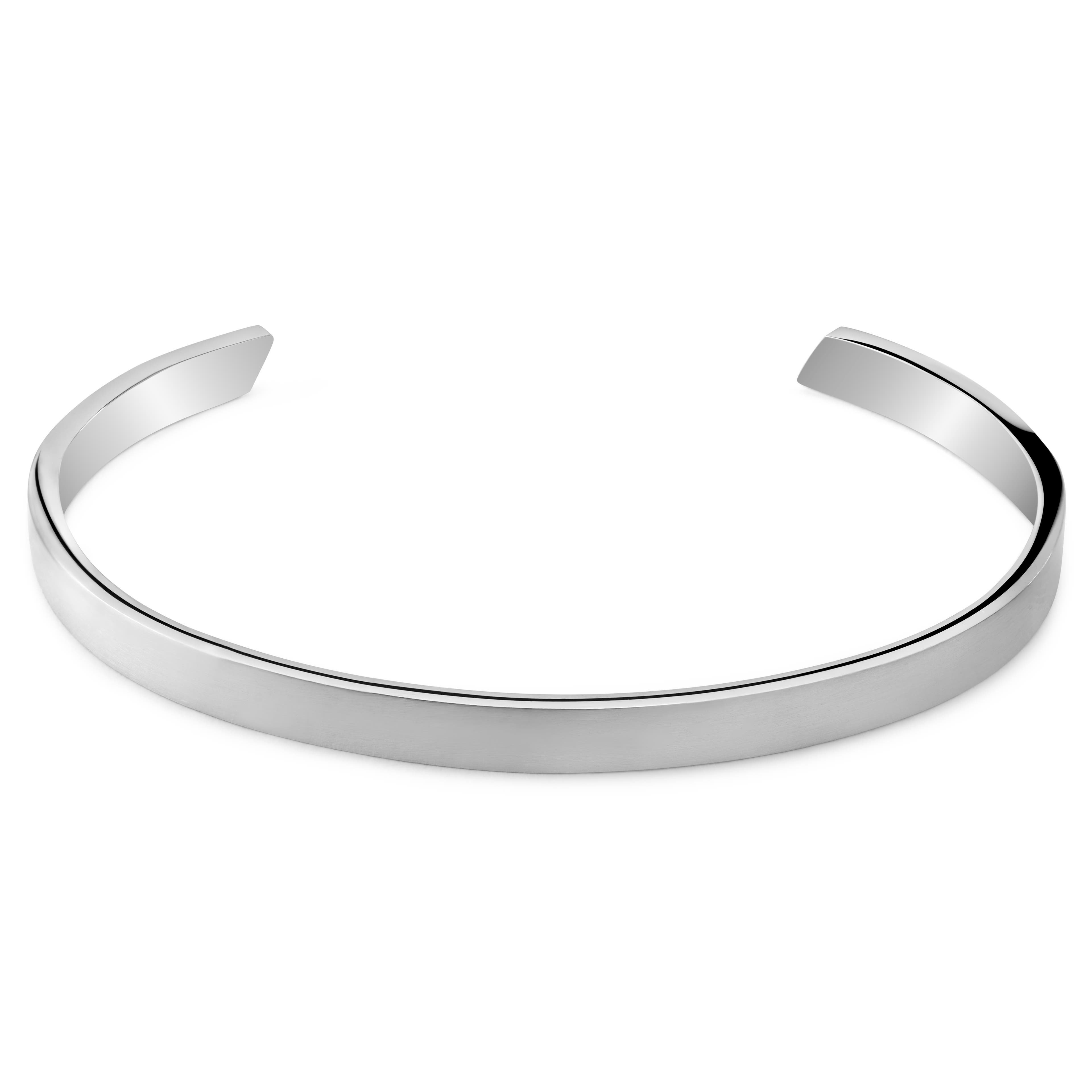 Brazalete ajustable de acero inoxidable en tono plateado mate de 5 mm Brazalete ajustable de acero inoxidable en tono plateado mate de 5 mm