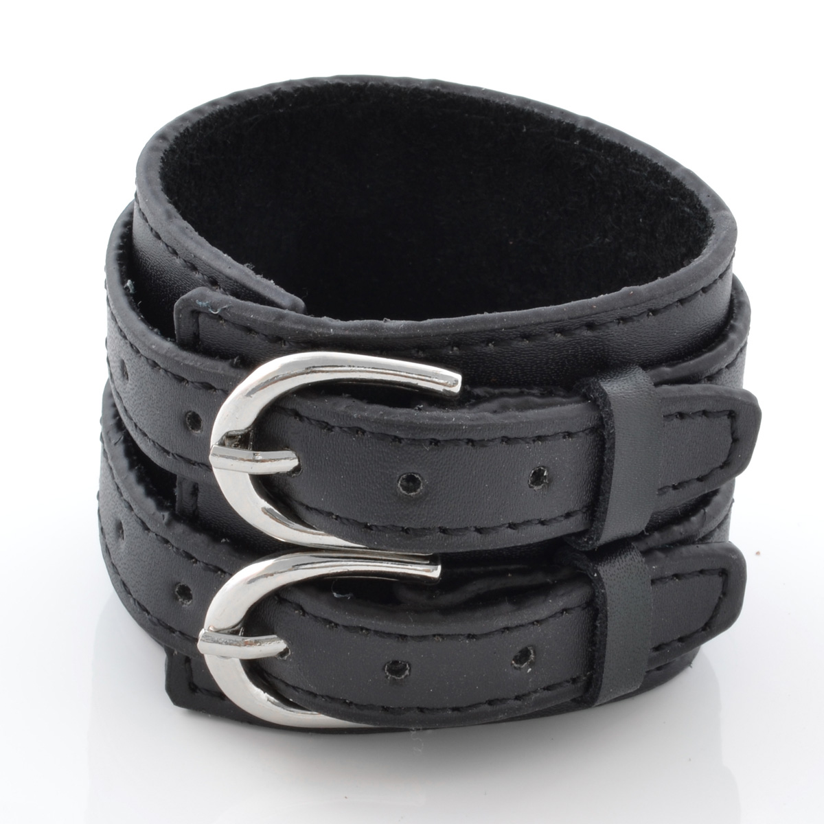 Schwarzes Doppelverschluss Lederarmband - 2