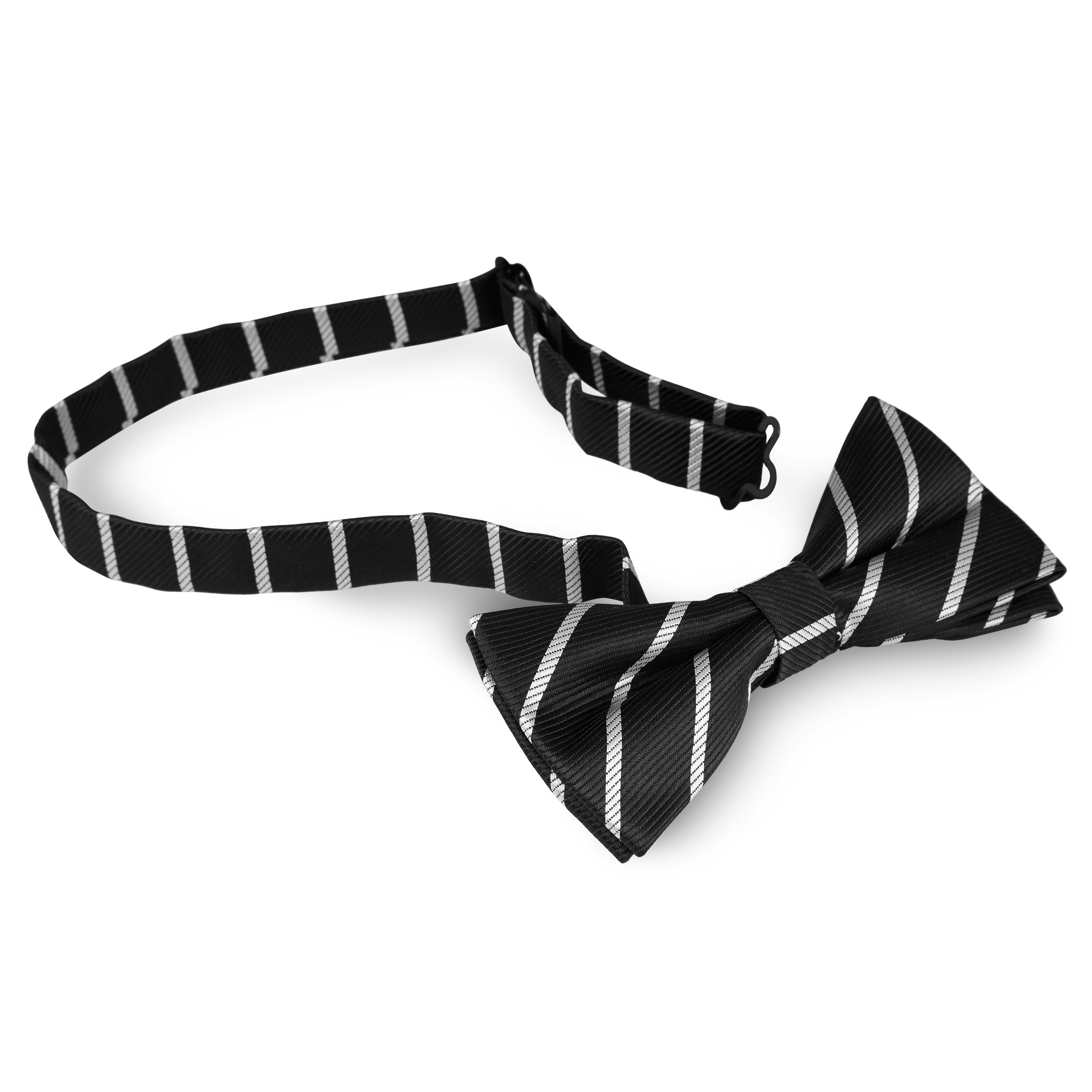 White & Black Striped Pre-Tied Bow Tie - 2