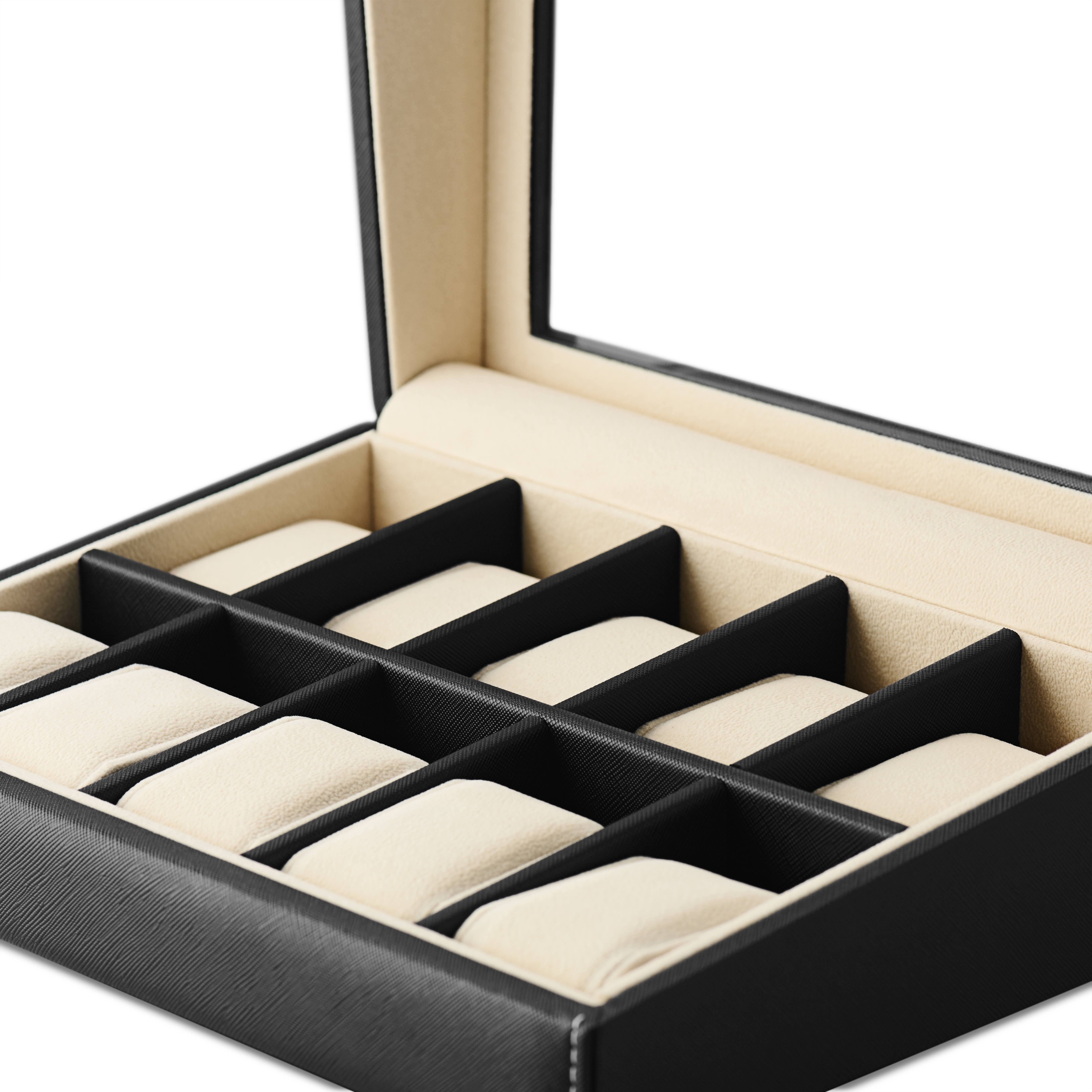 10 Slot Black Leather Watch Box - 5