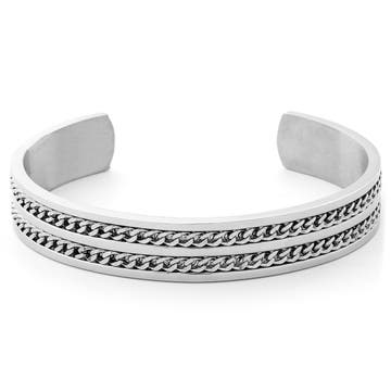 Silver-Tone Stainless Steel Chain Cuff Bracelet