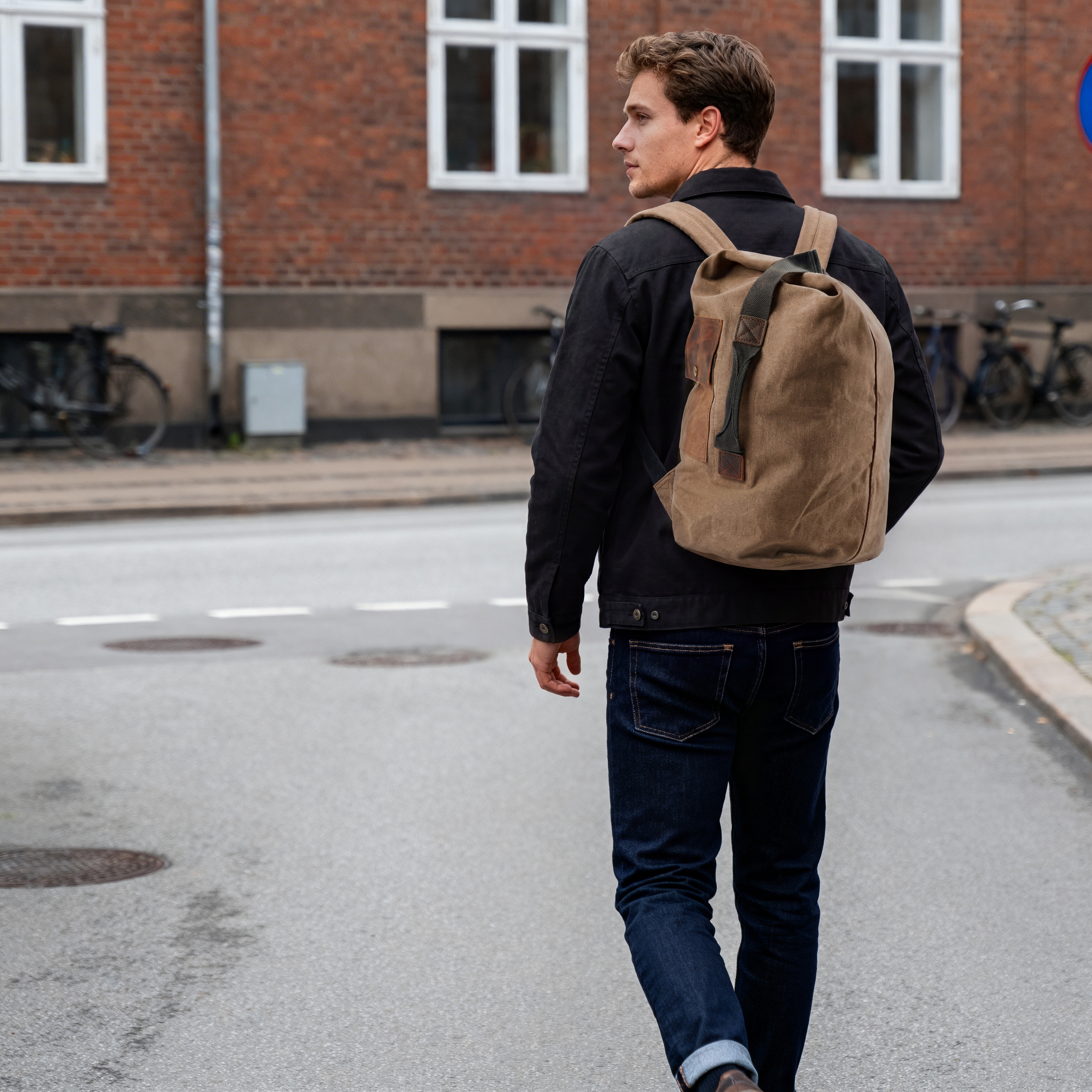 Ljusbrun Canvasryggsäck i Vintagestil - 3