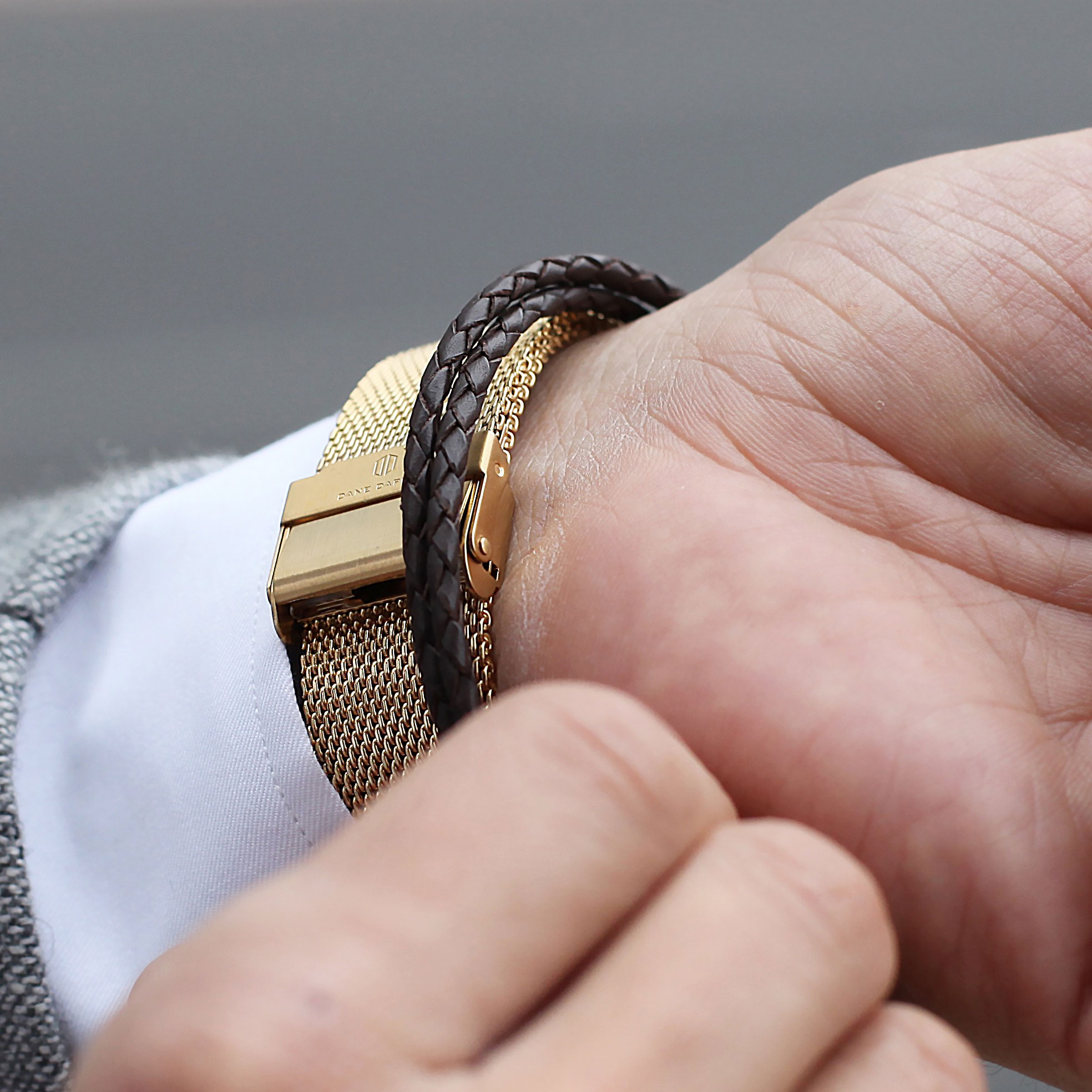 Braccialetto in pelle intrecciata marrone 3 mm - 4