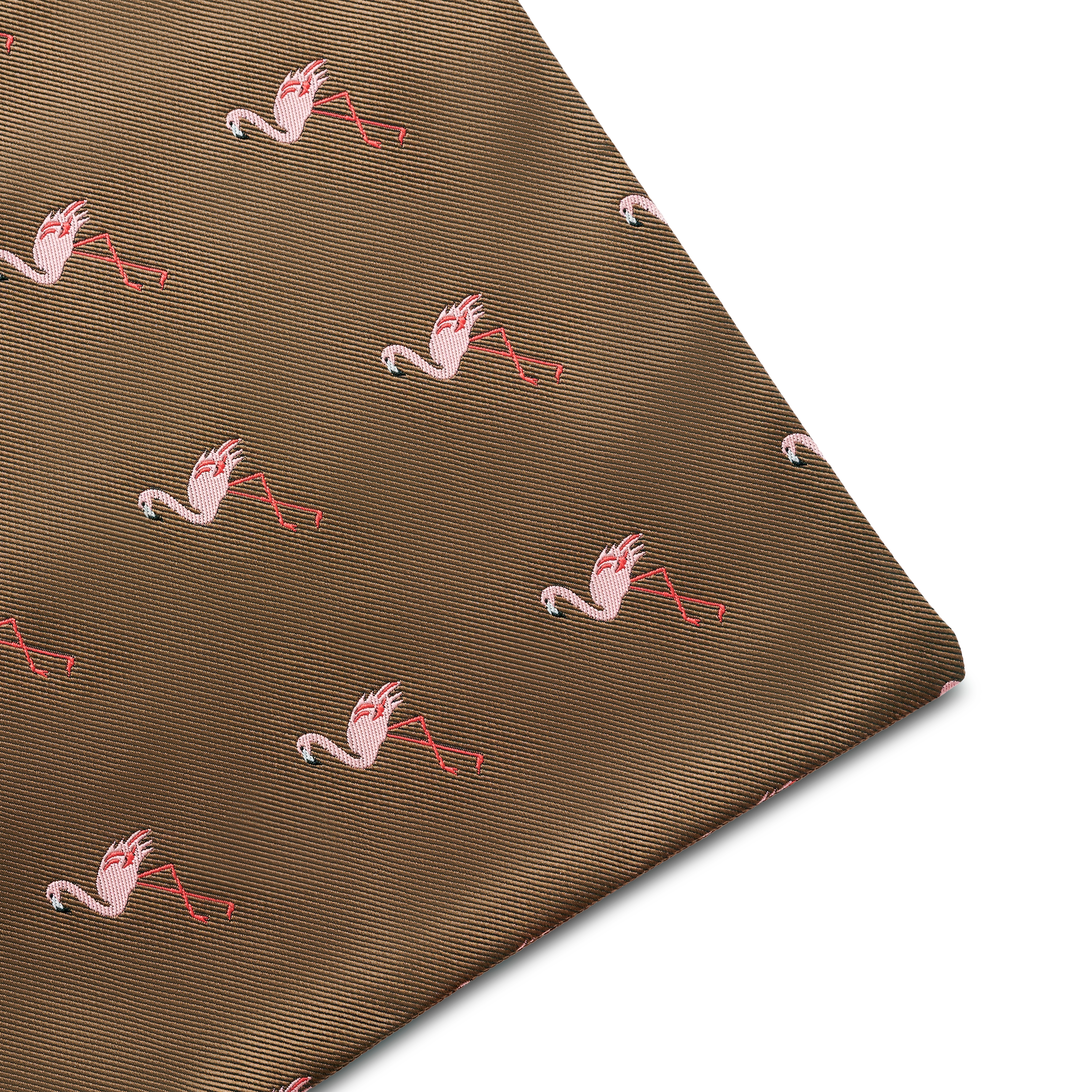 Brown Double-Sided Pocket Square with Pink Flamingos - 3