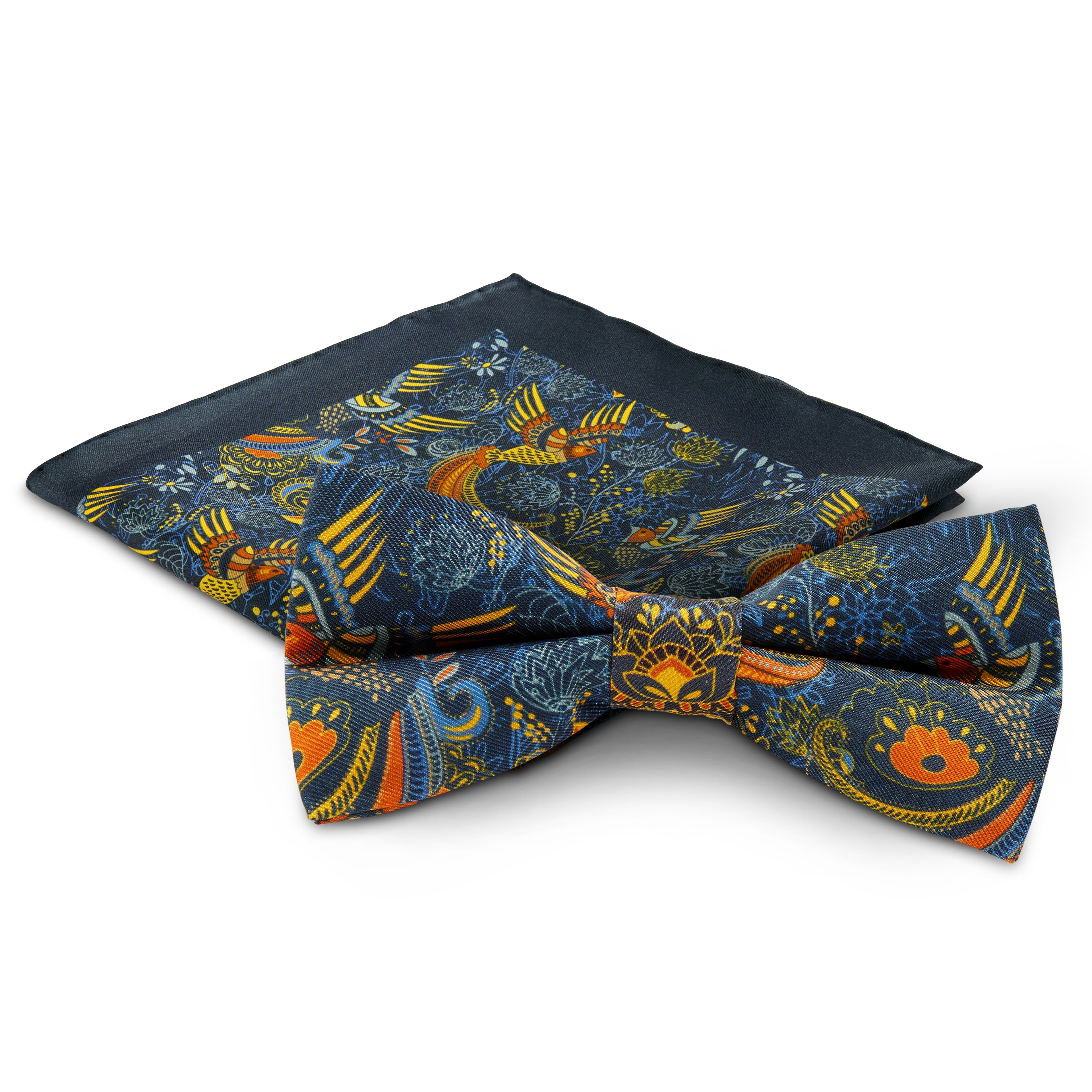 Set de nœud papillon pré-noué et pochette de costume en soie bleue