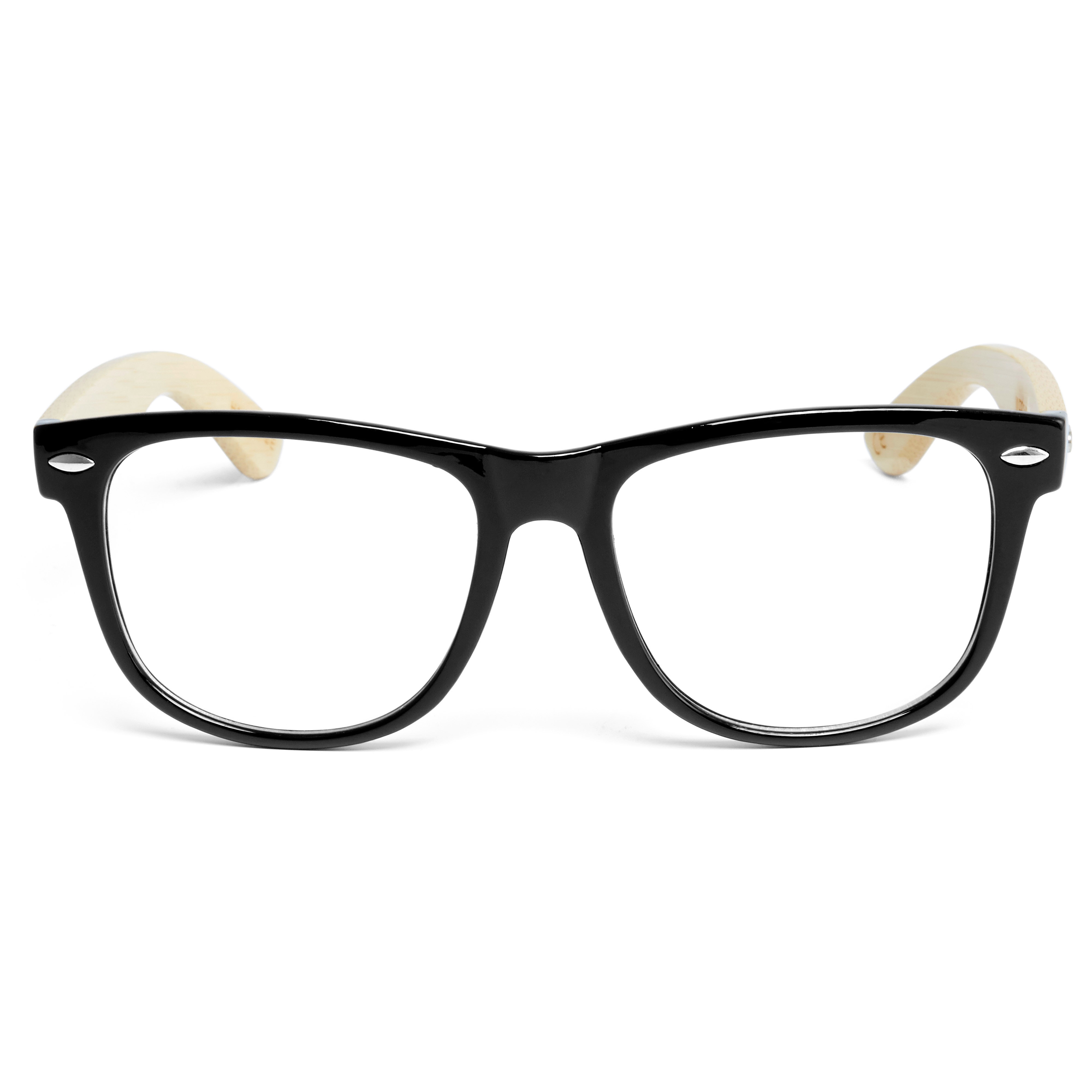 Schwarze Bambusholz Brille Mit Transparenten Gläsern - 1
