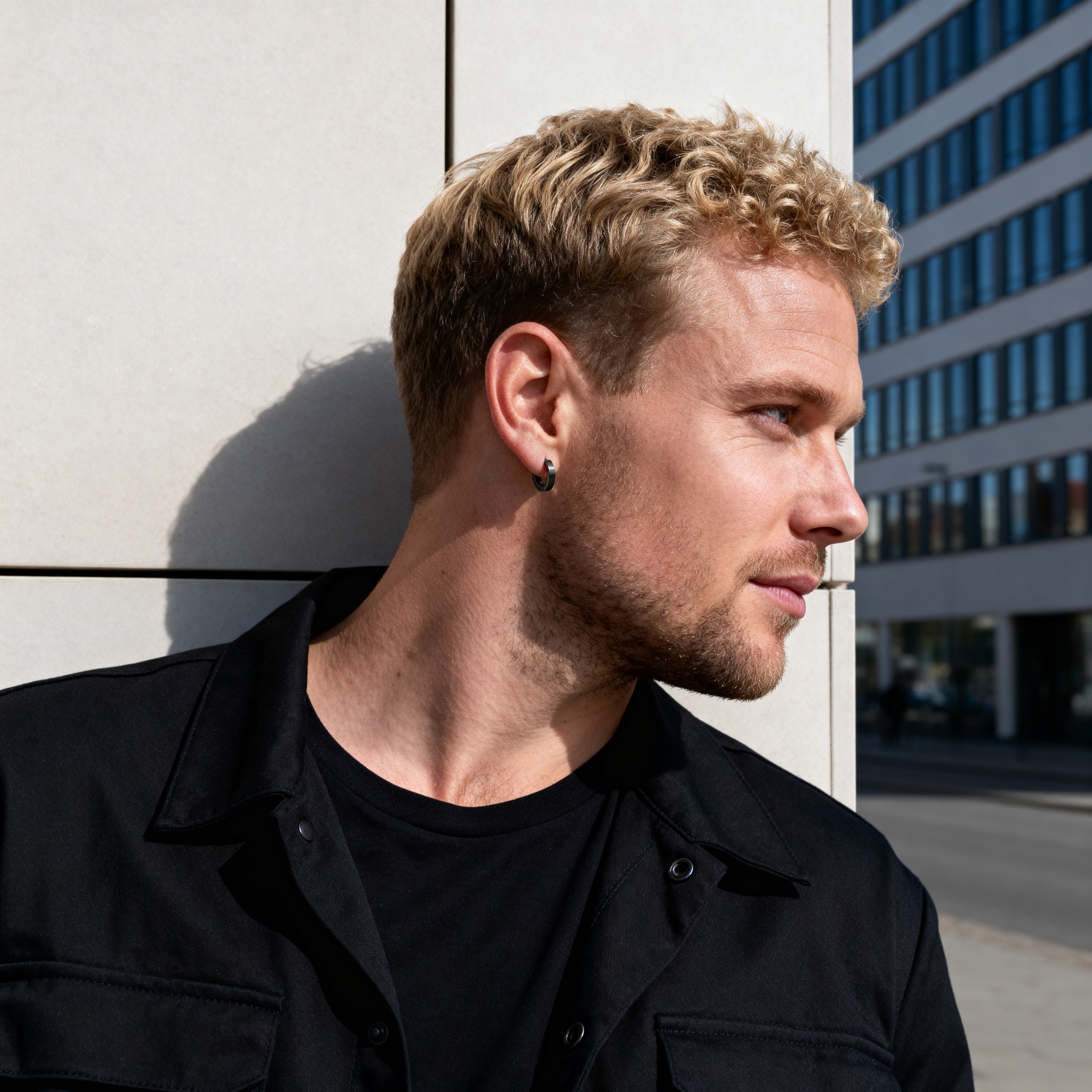 Matte Black Stainless Steel Hoop Earring - 5