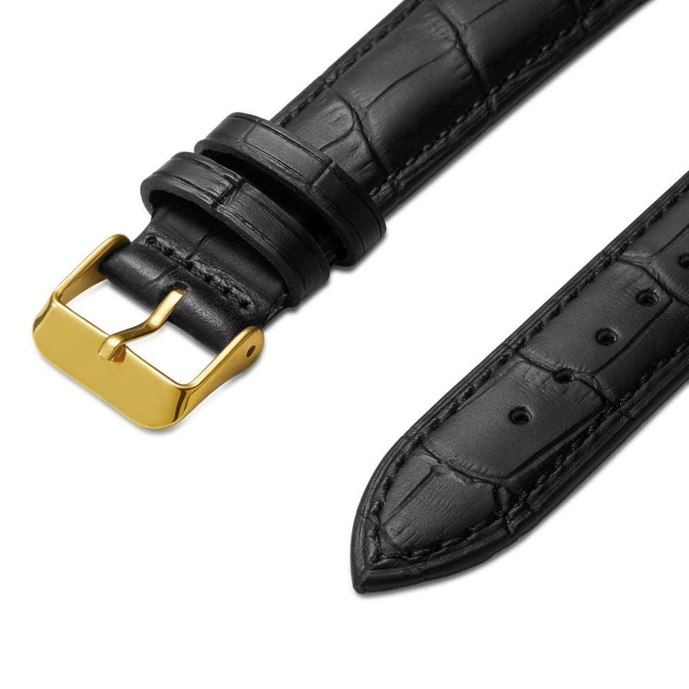 hover: 24mm Crocodile-Embossed Black Leather Watch Strap with Gold-Tone Buckle – Quick Release hover: 24mm Crocodile-Embossed Black Leather Watch Strap with Gold-Tone Buckle – Quick Release