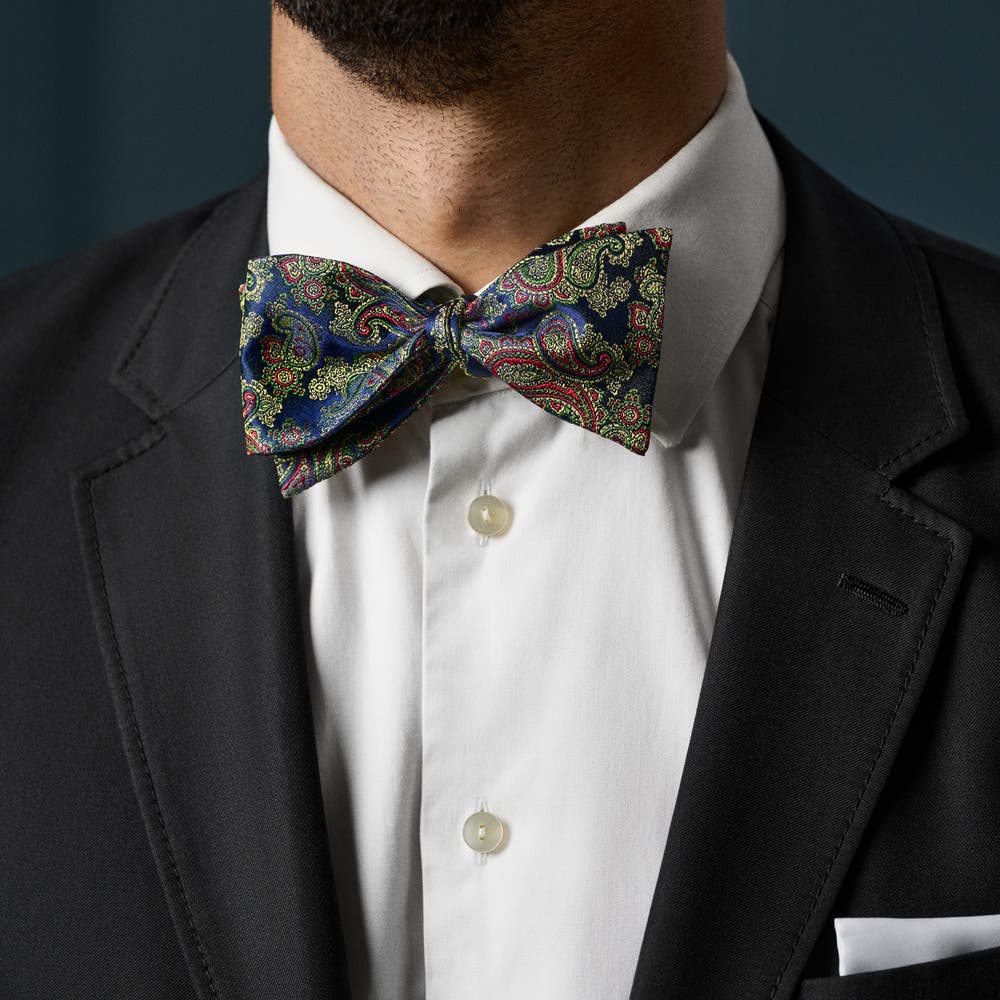 hover: Colourful LIGHT BLUE PAISLEY Pattern Silk Self-Tie Bow tie hover: Colourful LIGHT BLUE PAISLEY Pattern Silk Self-Tie Bow tie