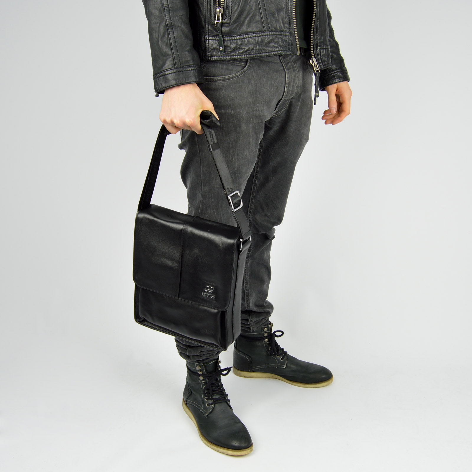 Bandolera de cuero clásica negra HT - 2