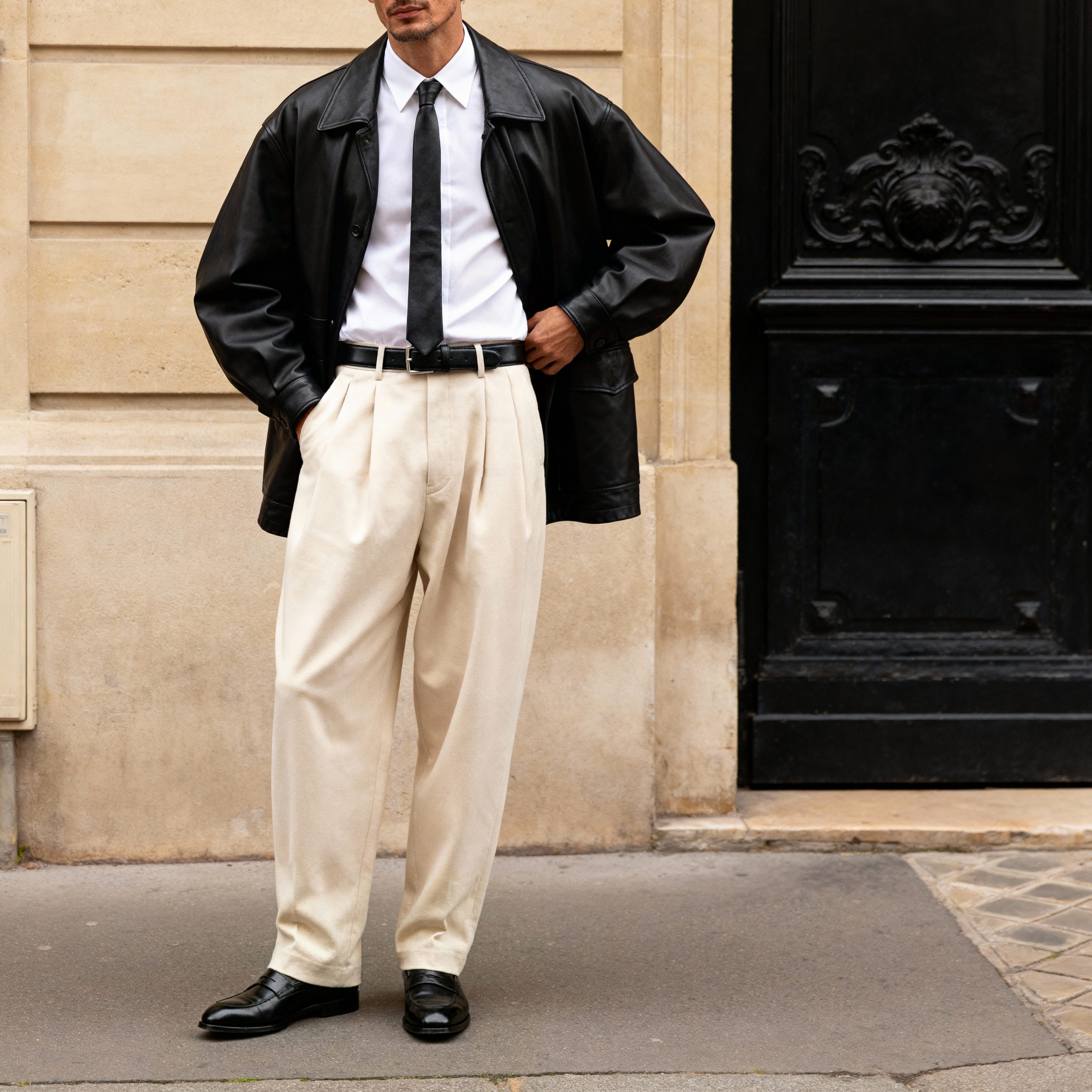 Μαύρη Skinny Γραβάτα από Συνθετικό Δέρμα - 2