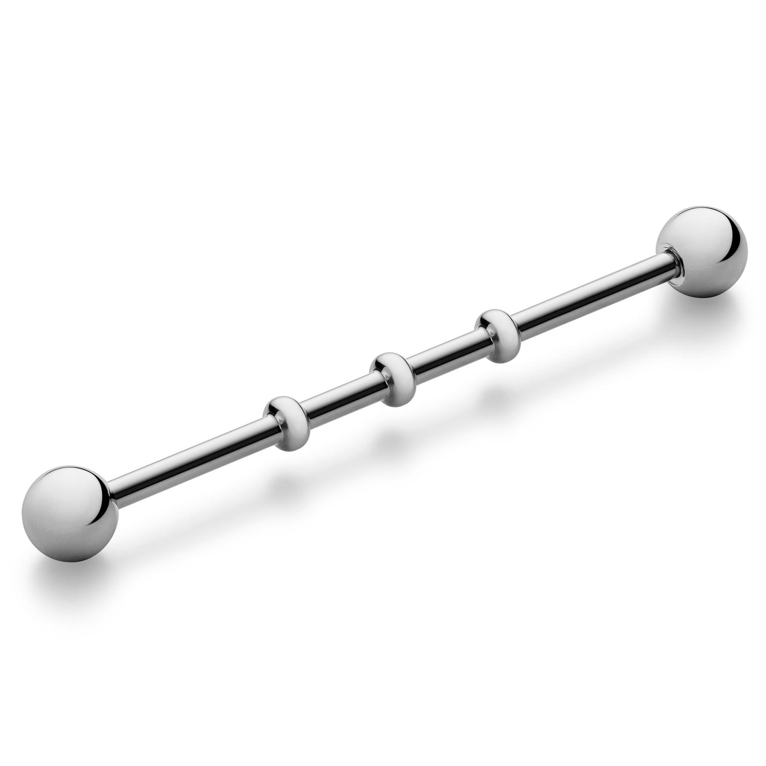 Barbell industrial con bolas de acero quirúrgico plateado de 38 mm Barbell industrial con bolas de acero quirúrgico plateado de 38 mm