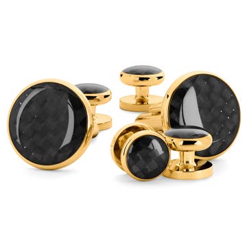 Meraklis | Gold-Tone Carbon Fibre Cufflinks and Studs Set Meraklis | Gold-Tone Carbon Fibre Cufflinks and Studs Set