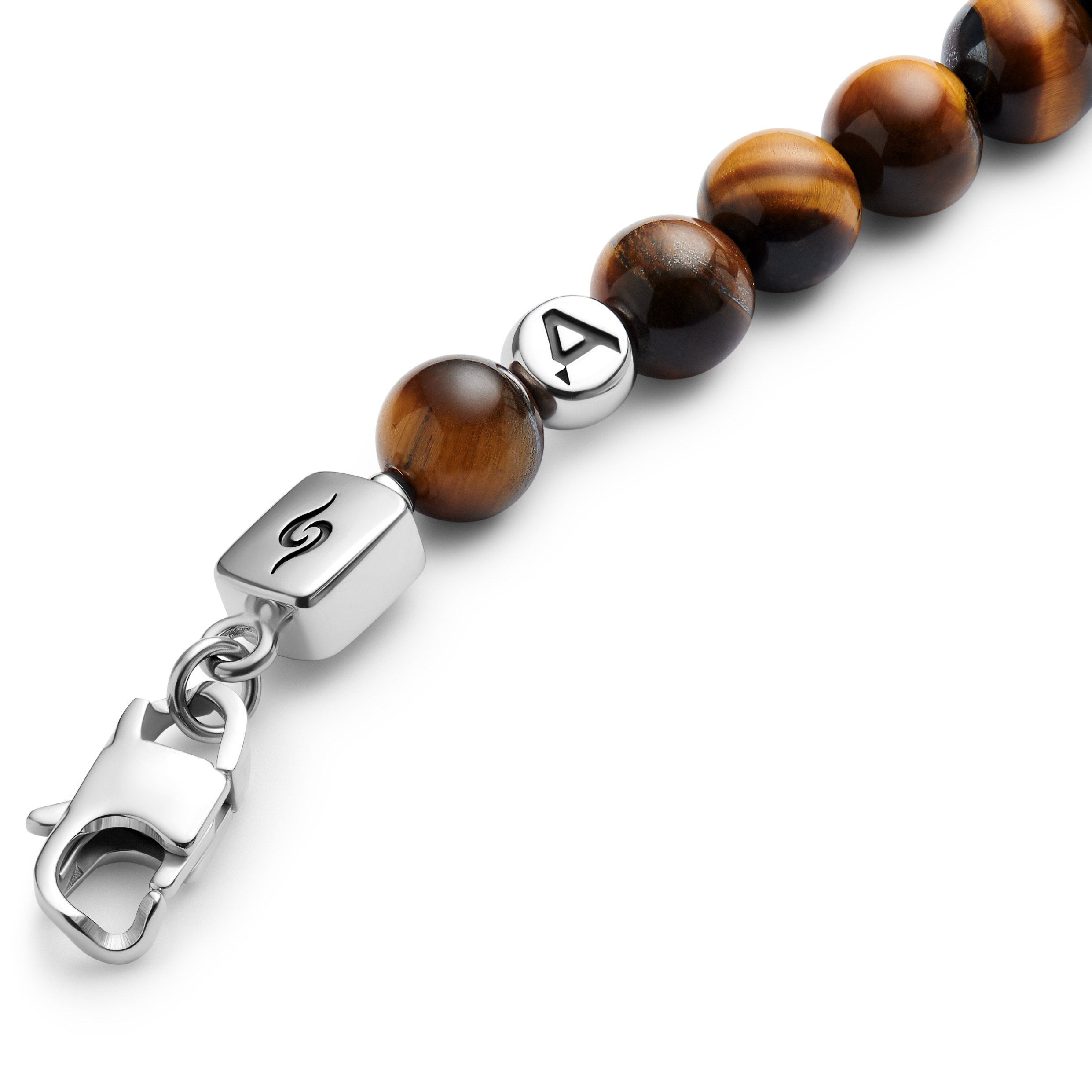 Rico | Zapestnica z lobanjo iz tigrovega očesa in srebrnega nerjavečega jekla - 3