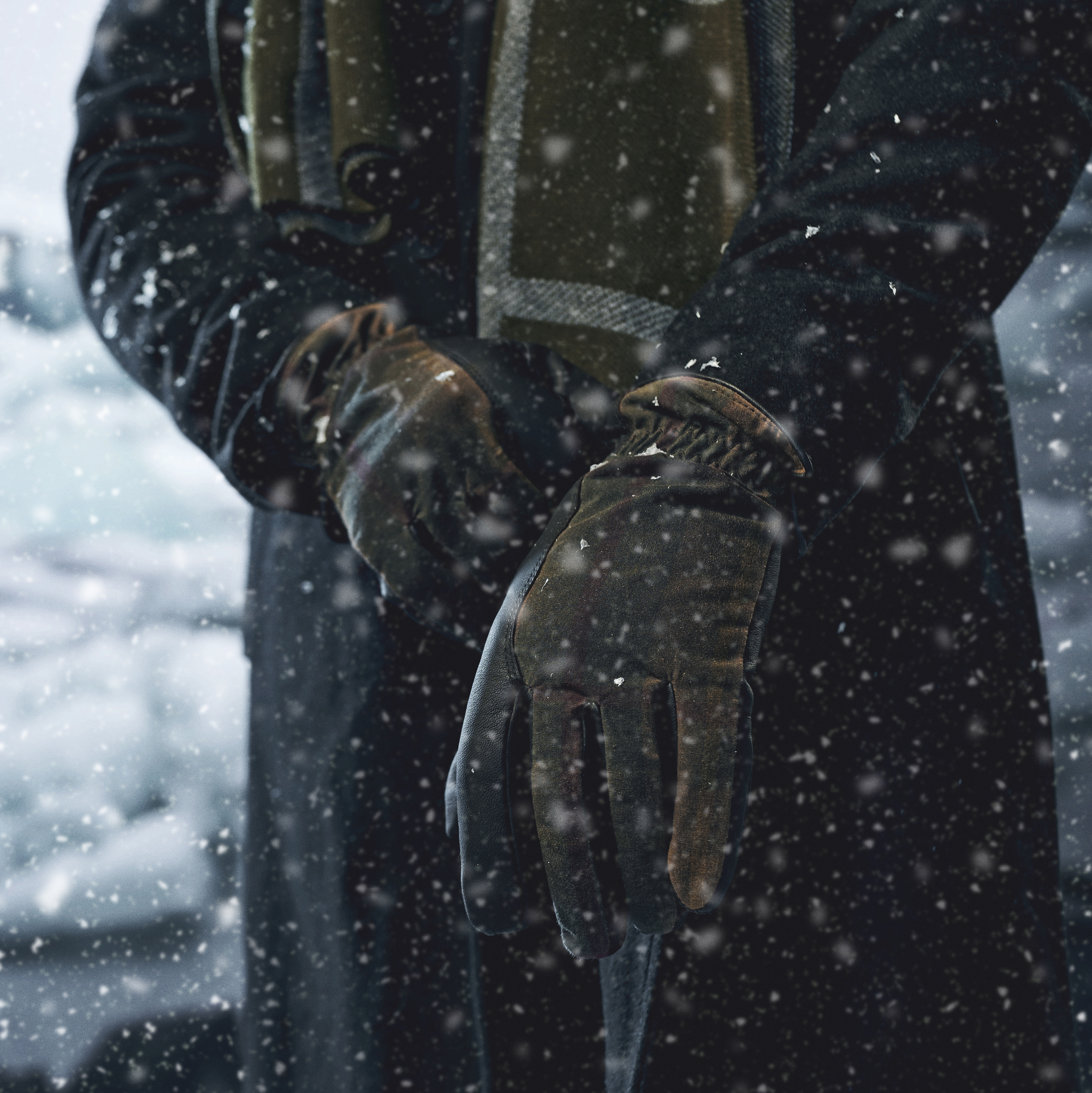 Brune rutete skinn- og ullhansker - 3