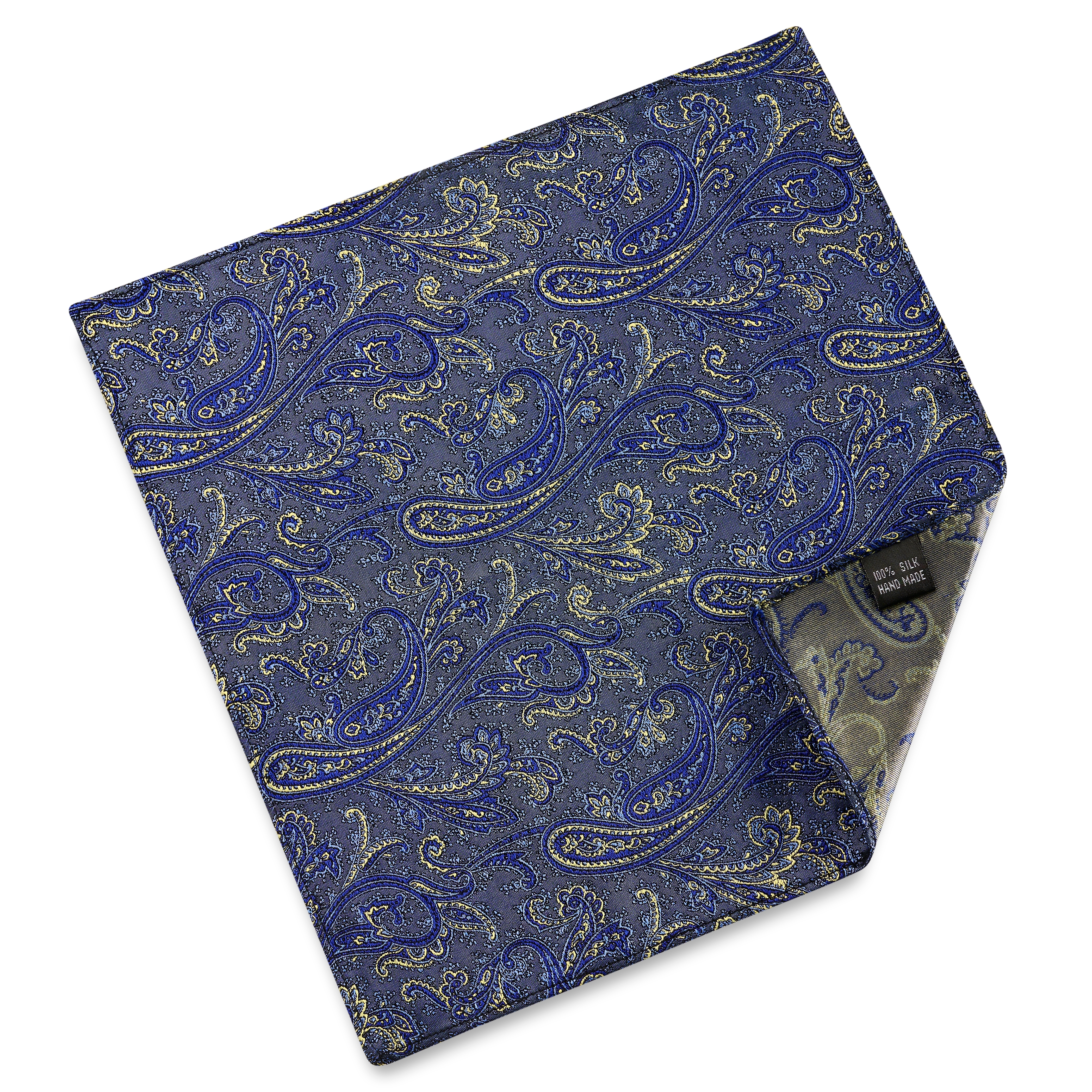 Zijden pochet met lichtblauw en goud paisleymotief - 2