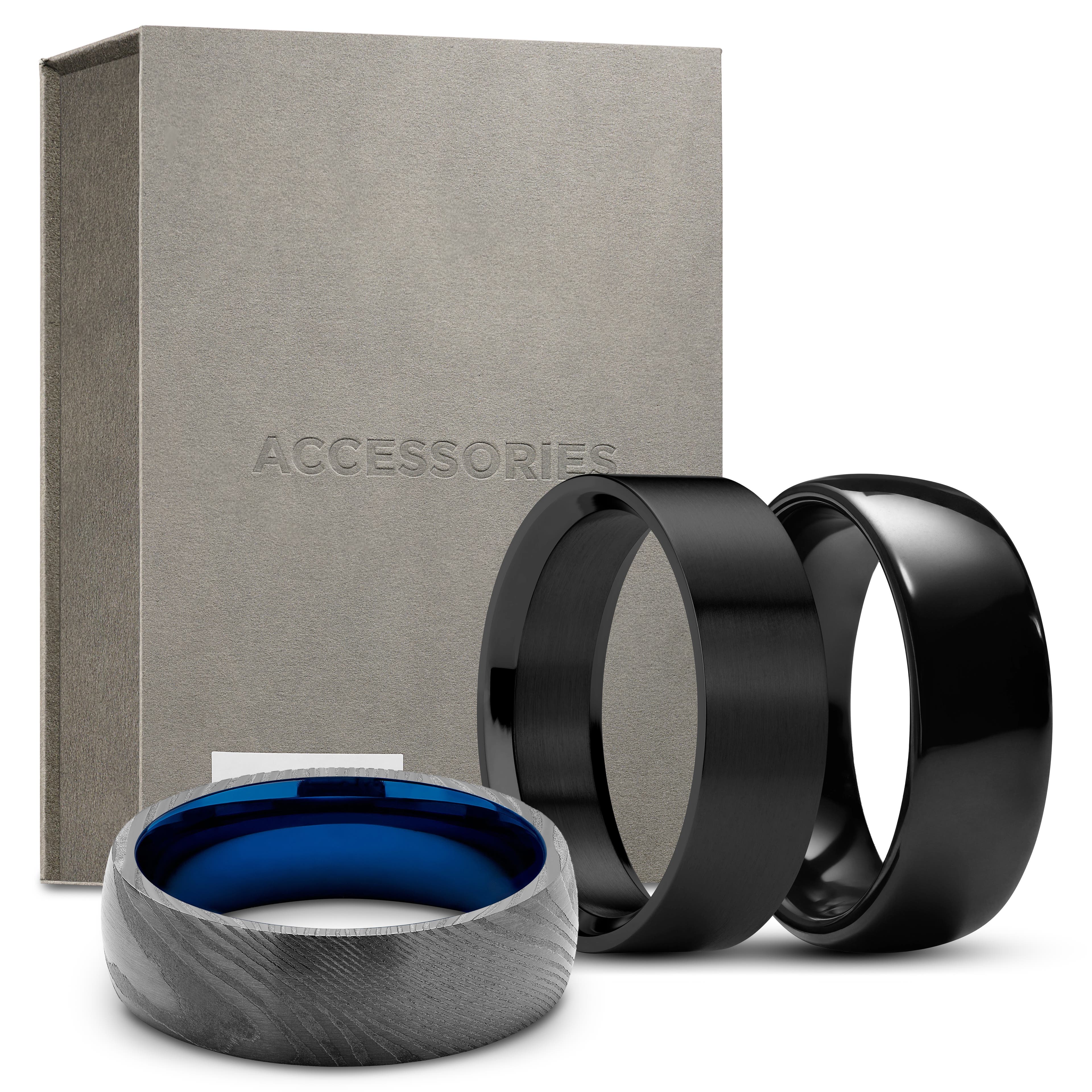 The Premium Men's Ring Gift Box | Black Surgical Damascus Steel & Ceramic