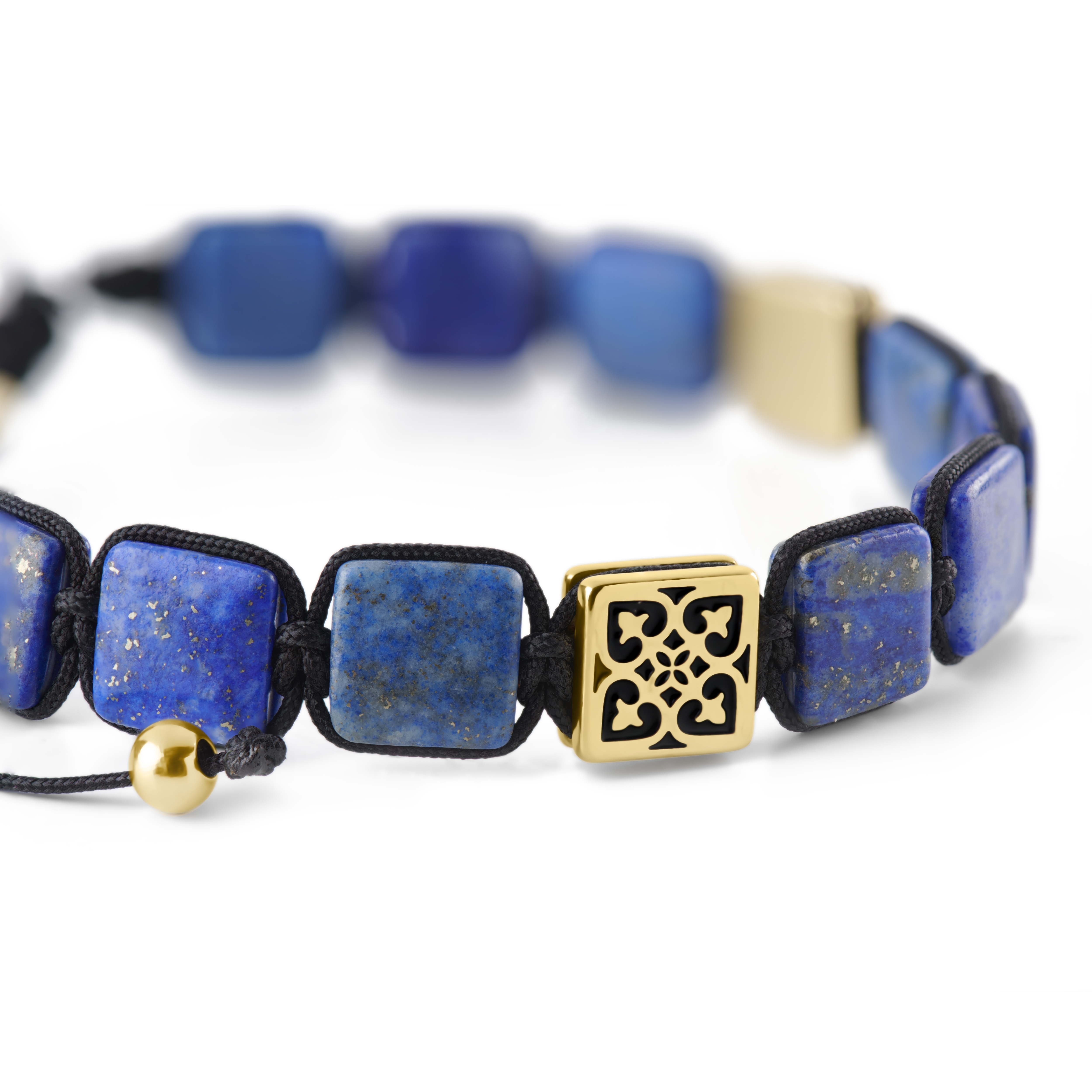 Elysian | Guldfarvet Lapis Lazuli Flad Perle Armbånd - 4