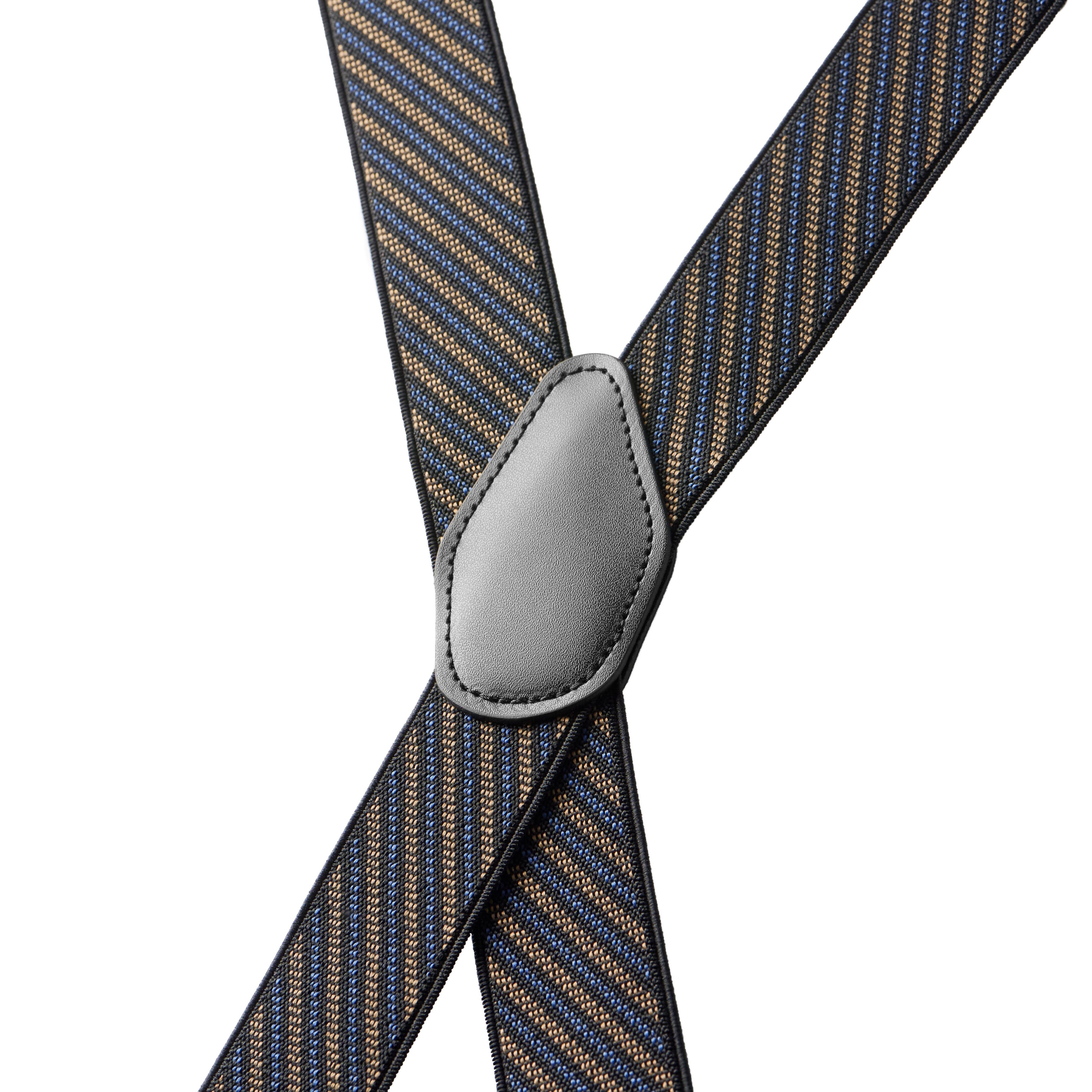 Vexel | Bred blå og brun stripete X-rygg bukseseler - 2