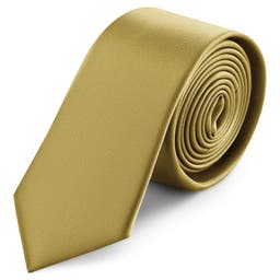 Corbata delgada de satén amarillo mostaza de 6 cm