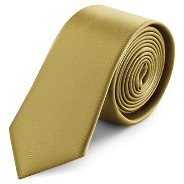 Cravate étroite en satin jaune moutarde 6 cm