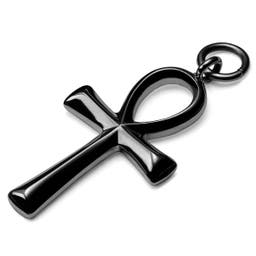 Oceľový prívesok na náušnicu v čiernej farbe so symbolom Ankh