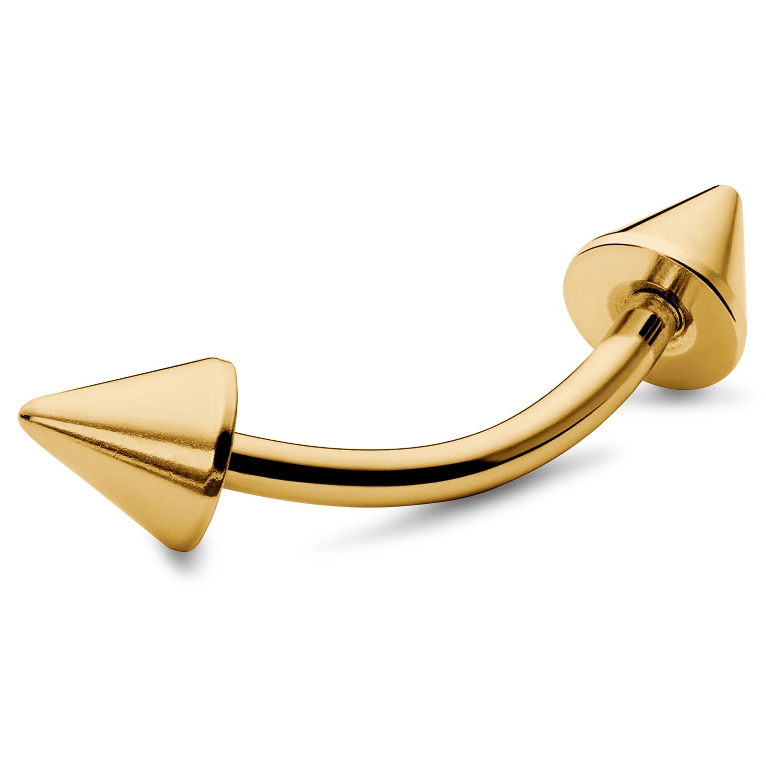 8 mm Gebogene Barbell aus goldfarbenem Chirurgenstahl mit Stacheln 8 mm Gebogene Barbell aus goldfarbenem Chirurgenstahl mit Stacheln