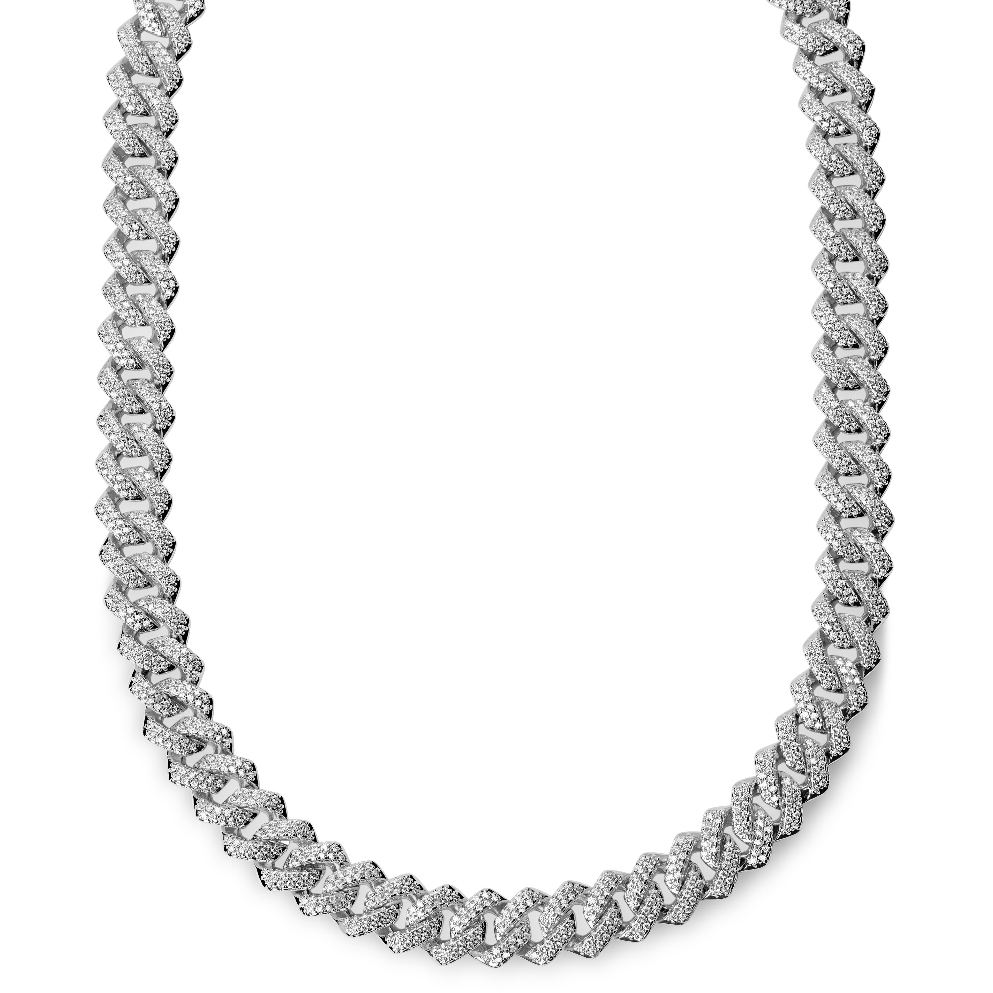Nicos | 1/2" (12 mm) Iced Silver-tone Diamond Prong Link Chain Zirconia Necklace