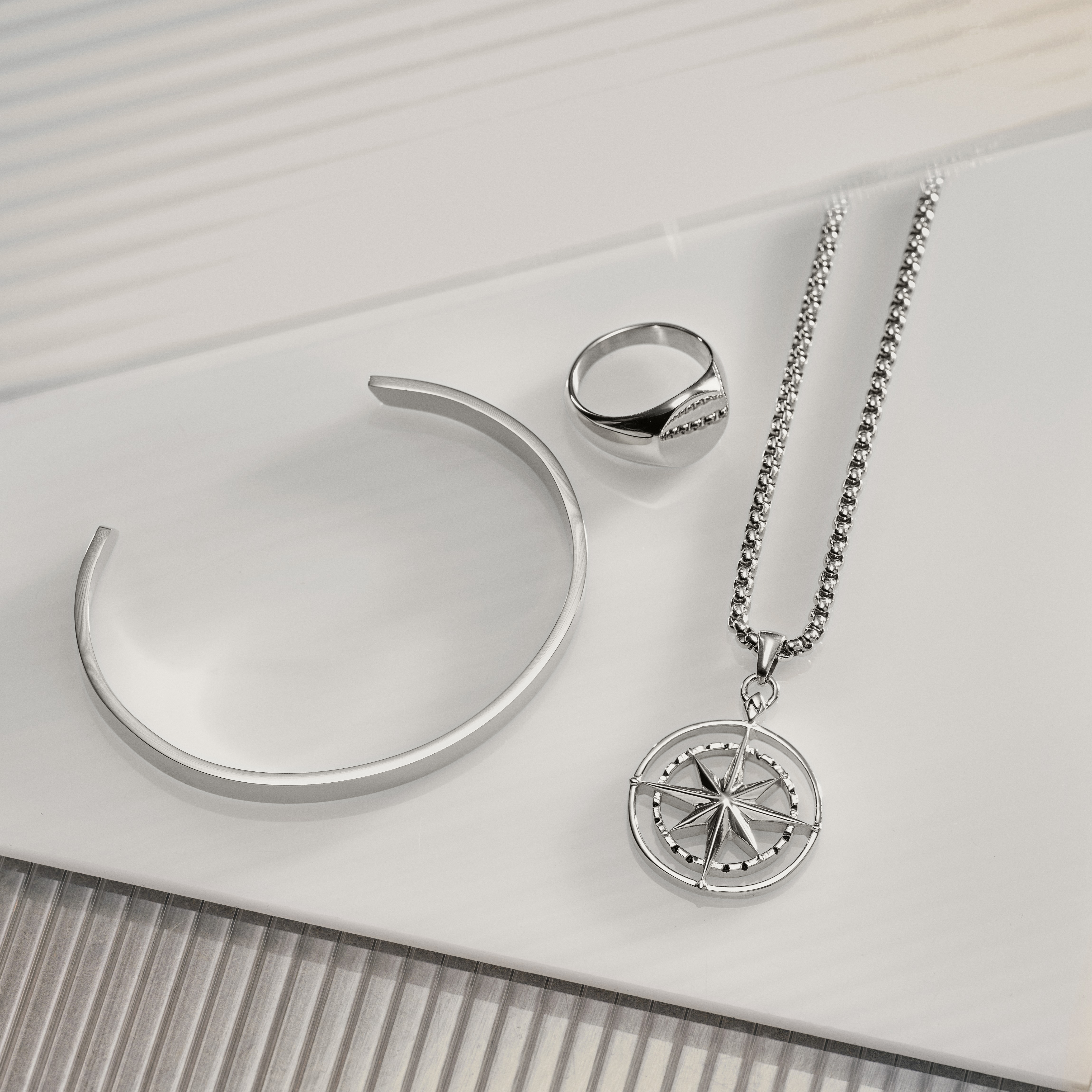 Atlas | Sudraba krāsas tērauda kaklarota ar Ziemeļzvaigznes piekariņu - 5