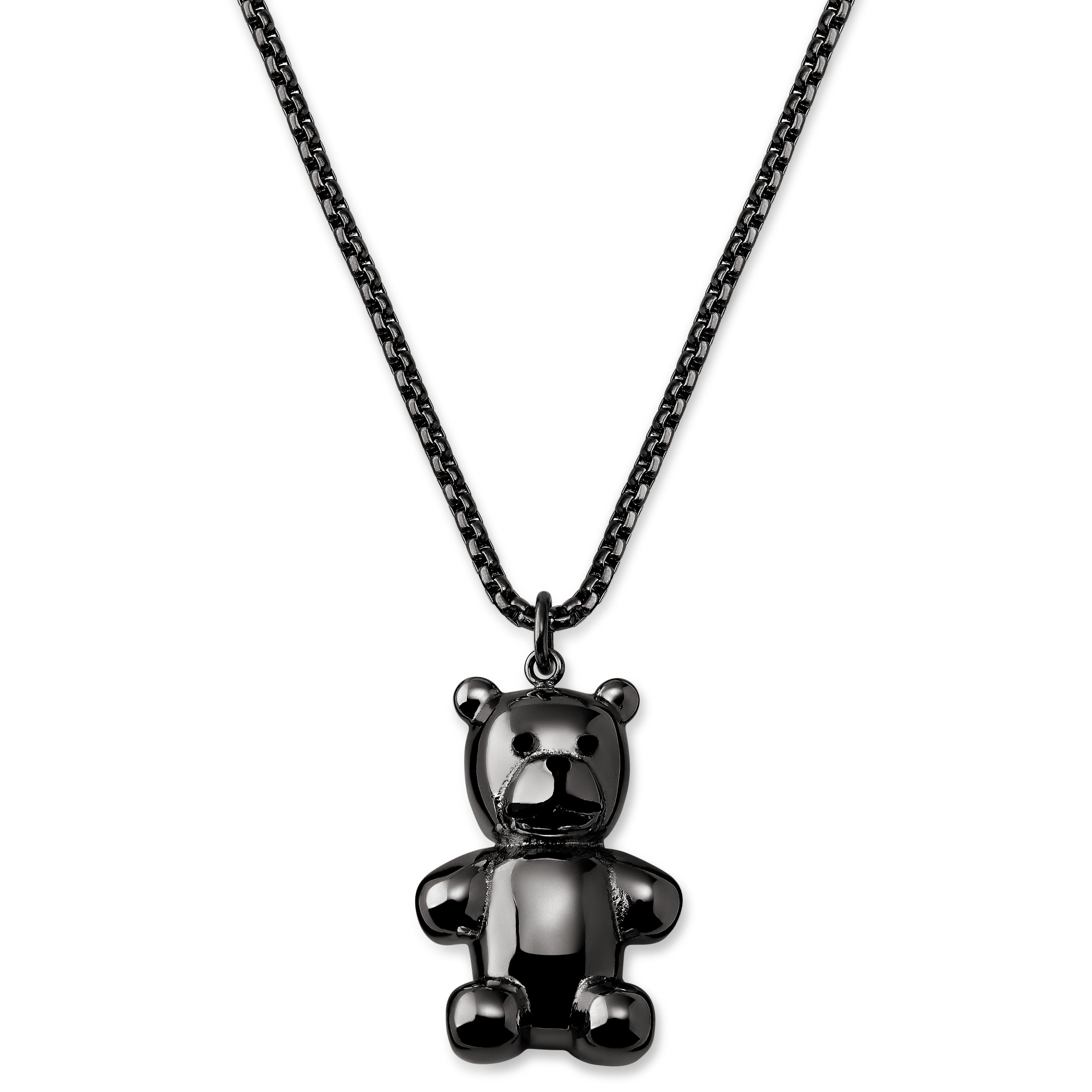 Egan | Gunmetal Black Stainless Steel Teddy Bear Box Chain Necklace
