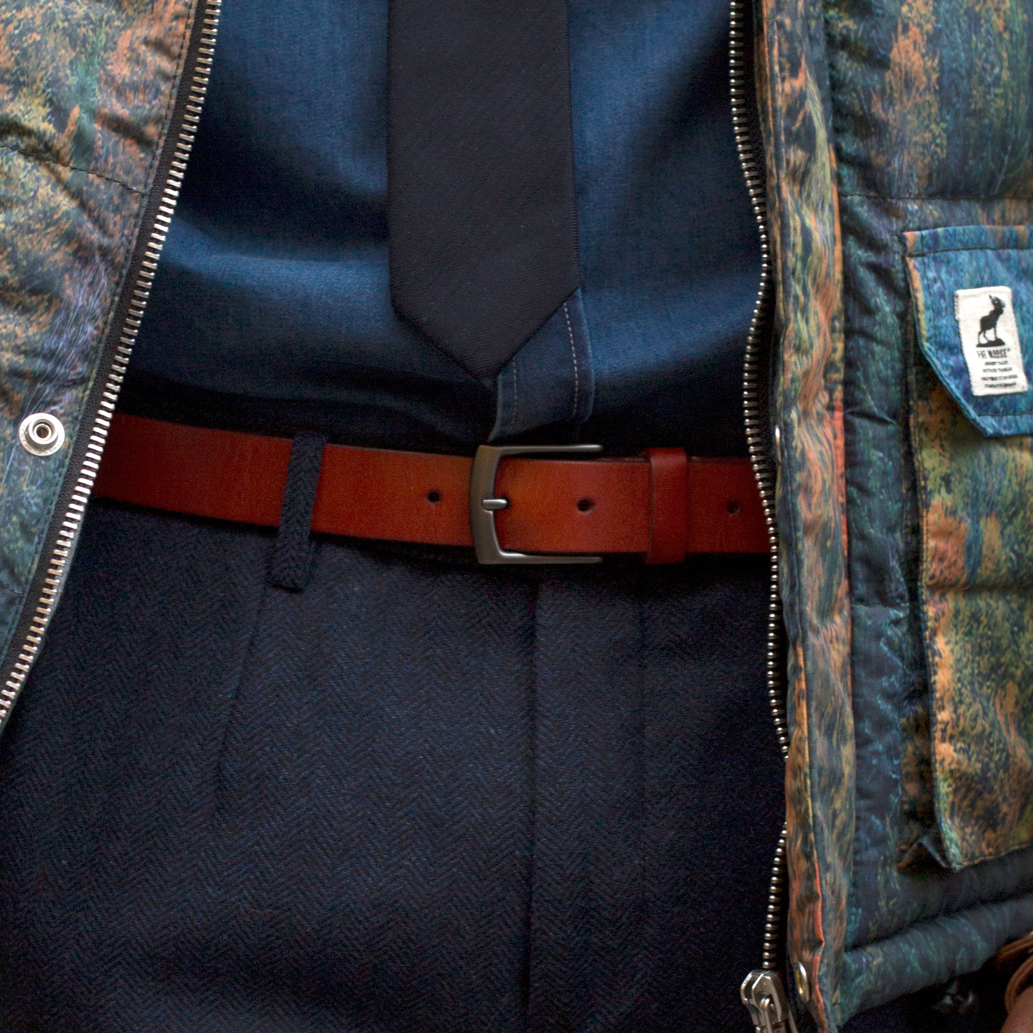 Brązowo-szary klasyczny skórzany pasek - 4