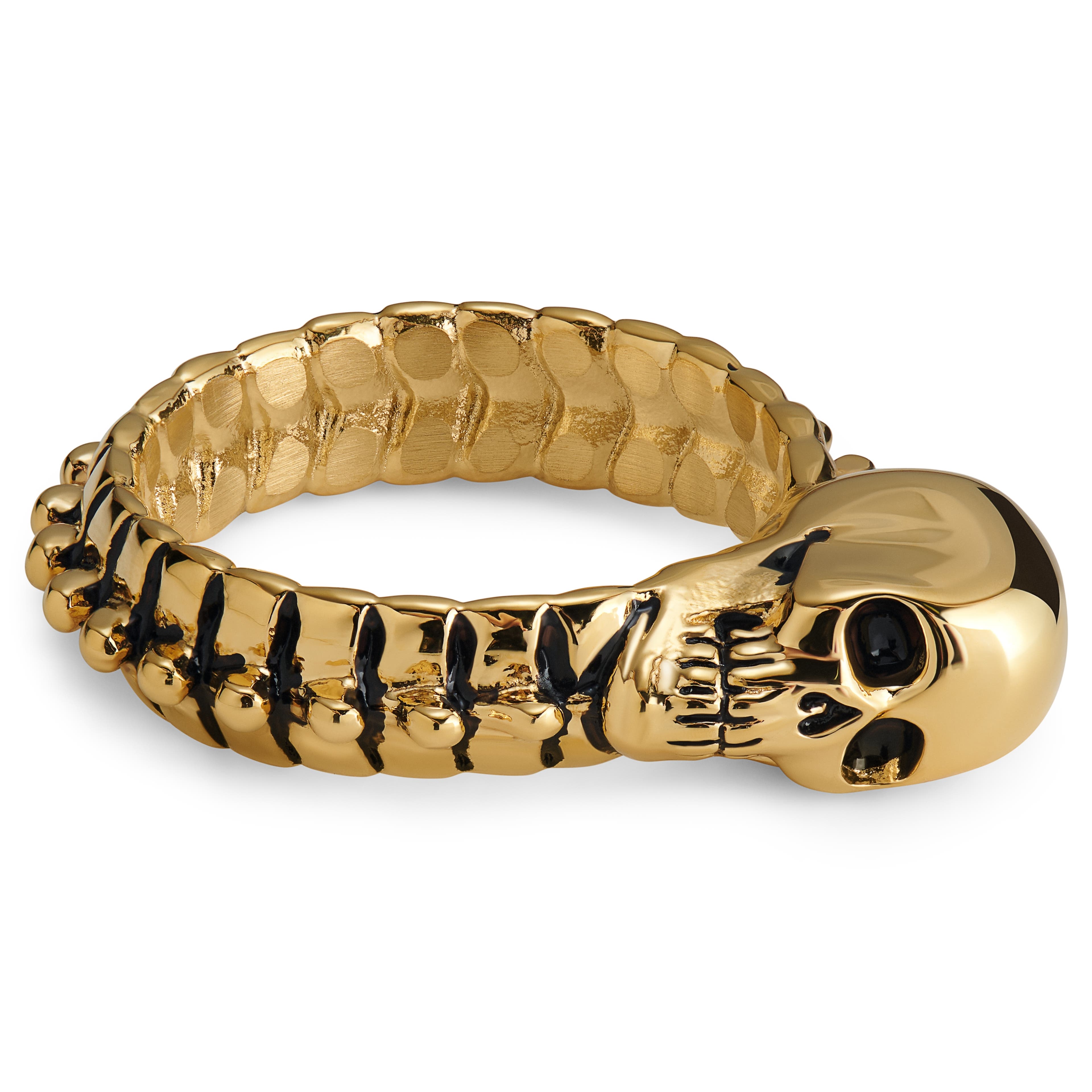 Aspero | Gold-tone Stainless Steel Skull and Spine Ring