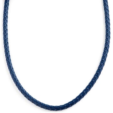 Braided Leather Necklace - Navy