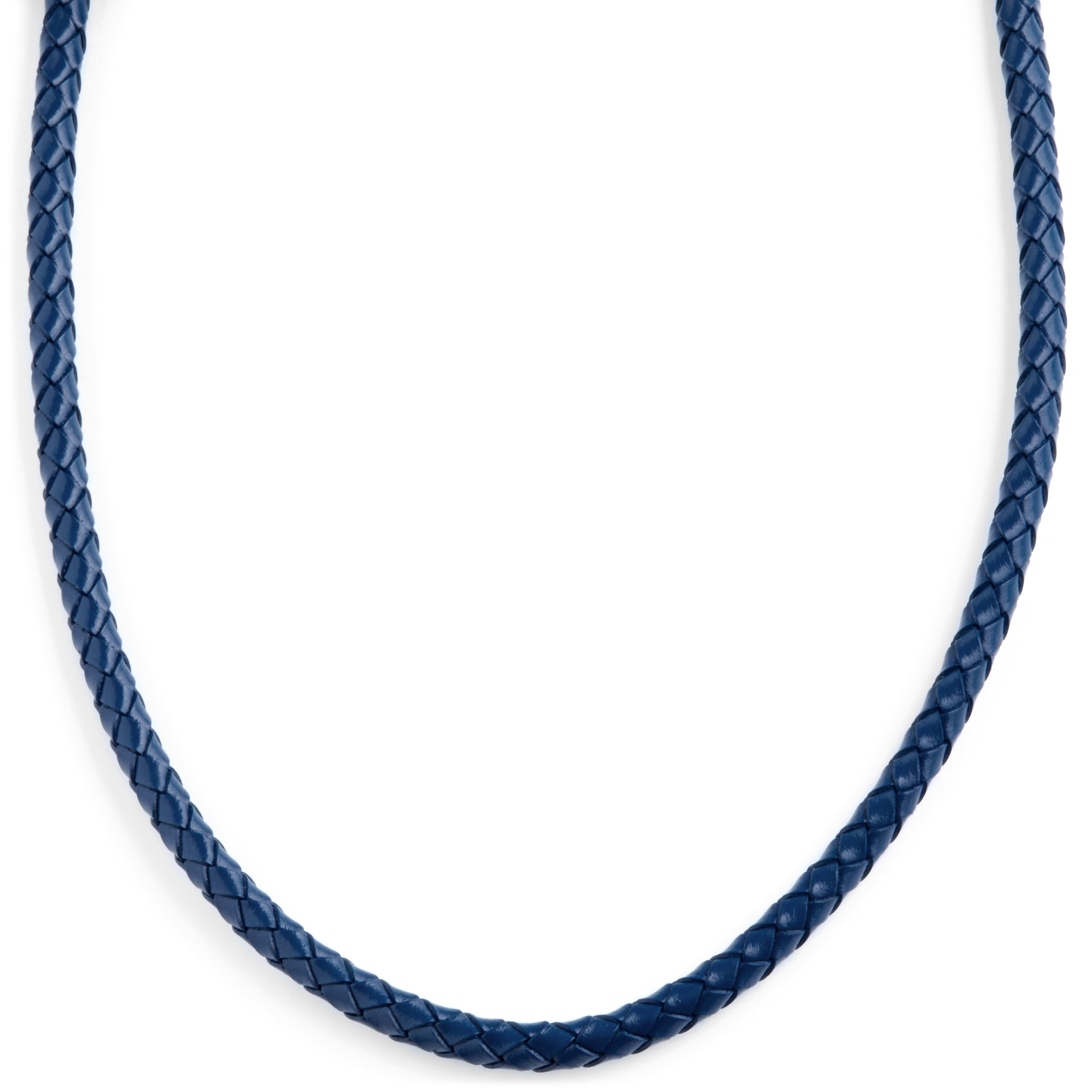 5 mm Blue Leather Woven Necklace
