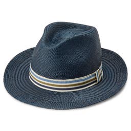 Niebieski kapelusz panamski z opaską w paski Pino Moda