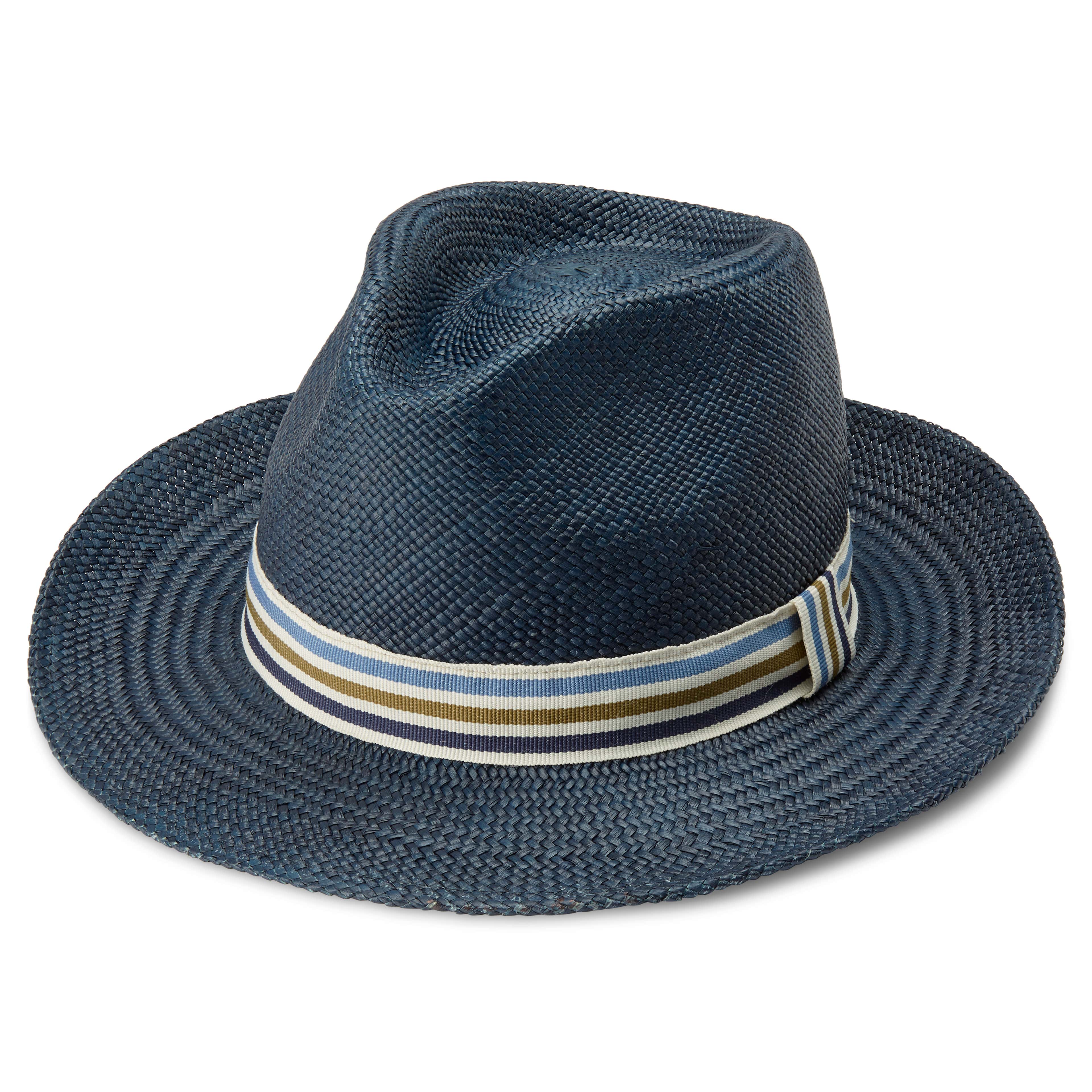Μπλε Ψάθινο Καπέλο Παναμά με Ριγέ Κορδέλα Pino Moda