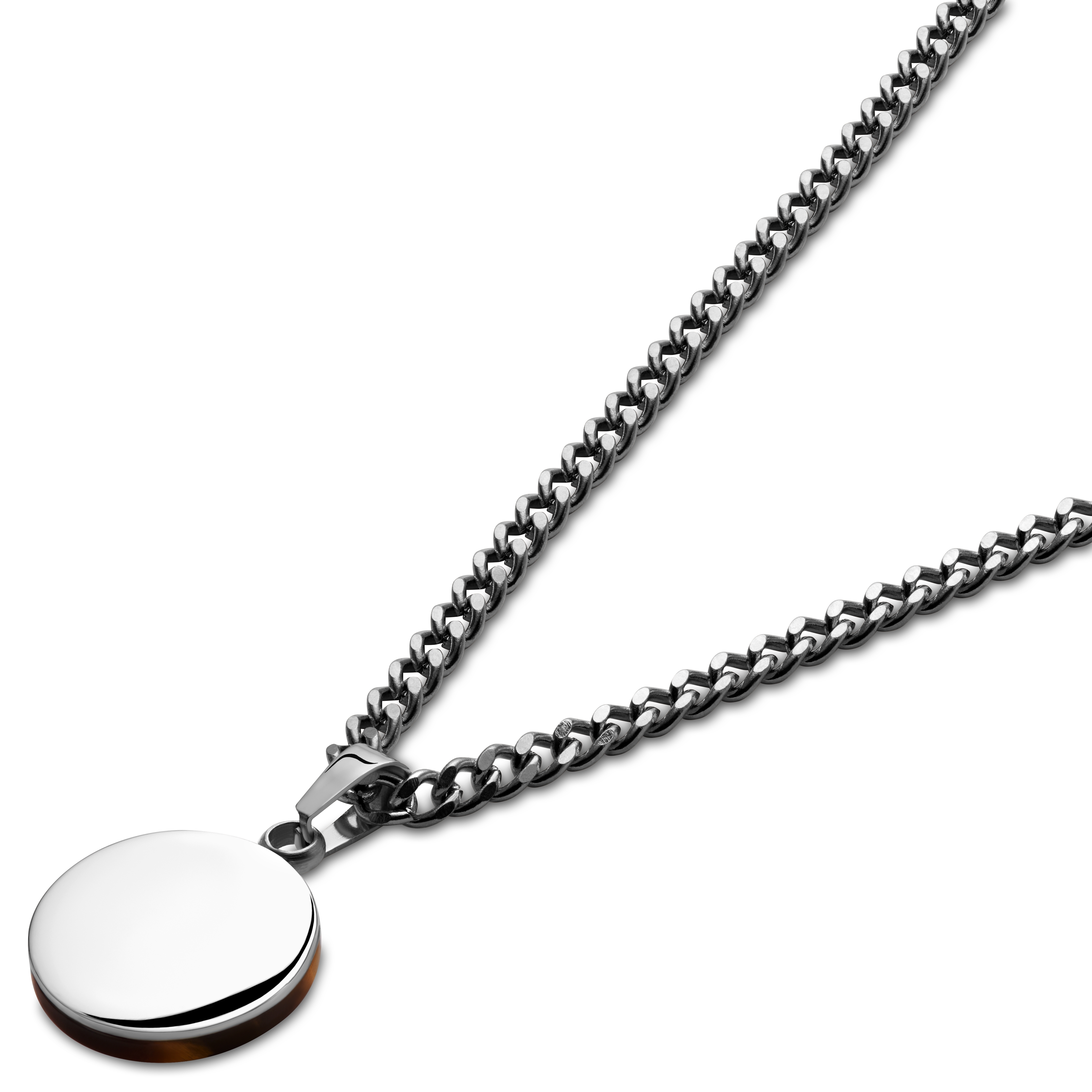 Cruz | Naszyjnik W Srebrnym Tonie Z Okrągłym Grubym Wisiorem Z Tygrysim Okiem - 3