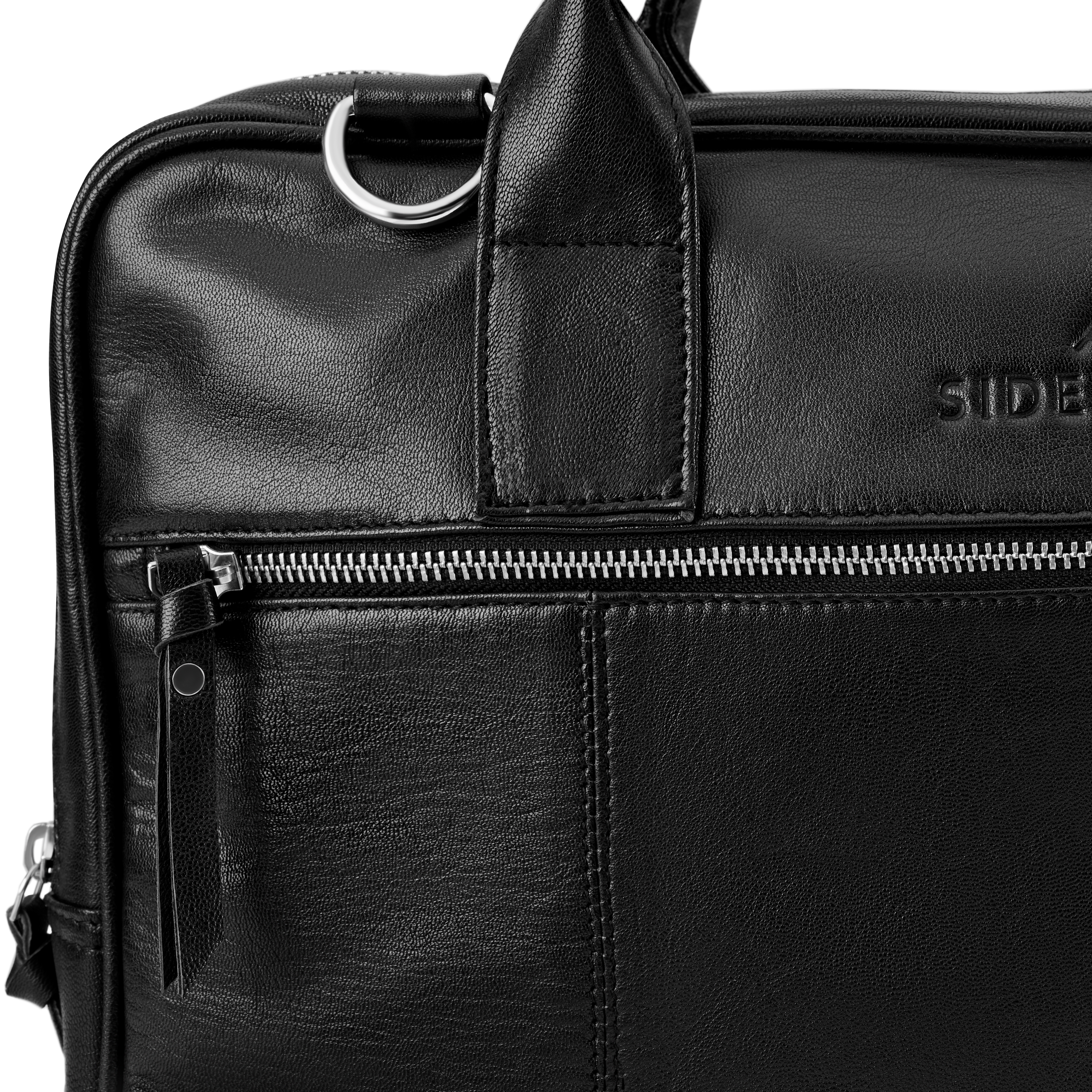 Fidei | Black Full Grain Goat Leather Laptop Bag - 7