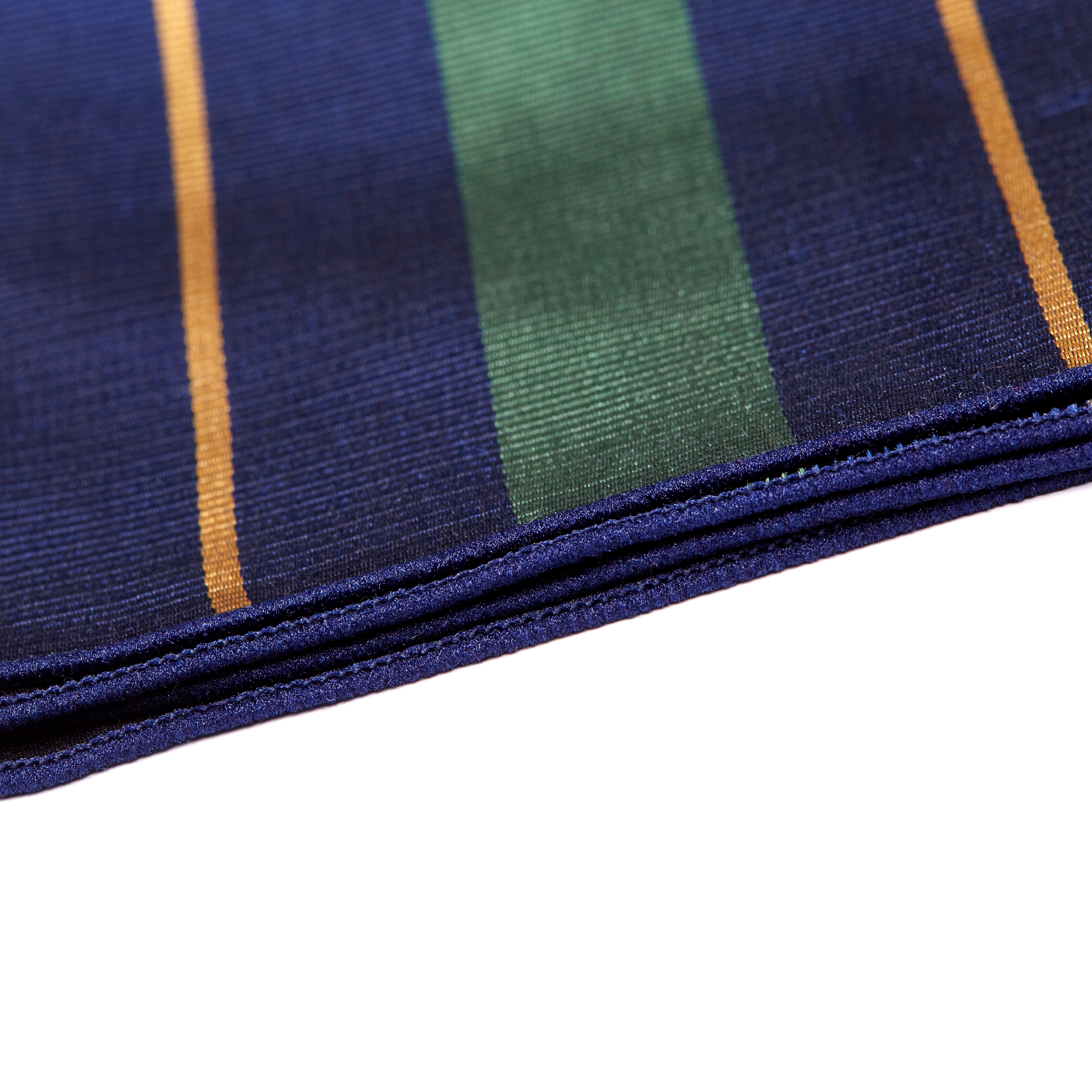 Green & Gold Stripe Navy Silk Pocket Square - 2