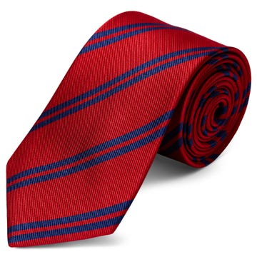 Wide Red & Navy Blue Twin Striped Silk Tie