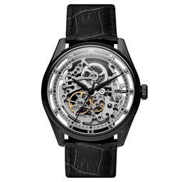 Motus | Black Automatic Skeleton Watch With Silver-Tone Movement With Black Strap