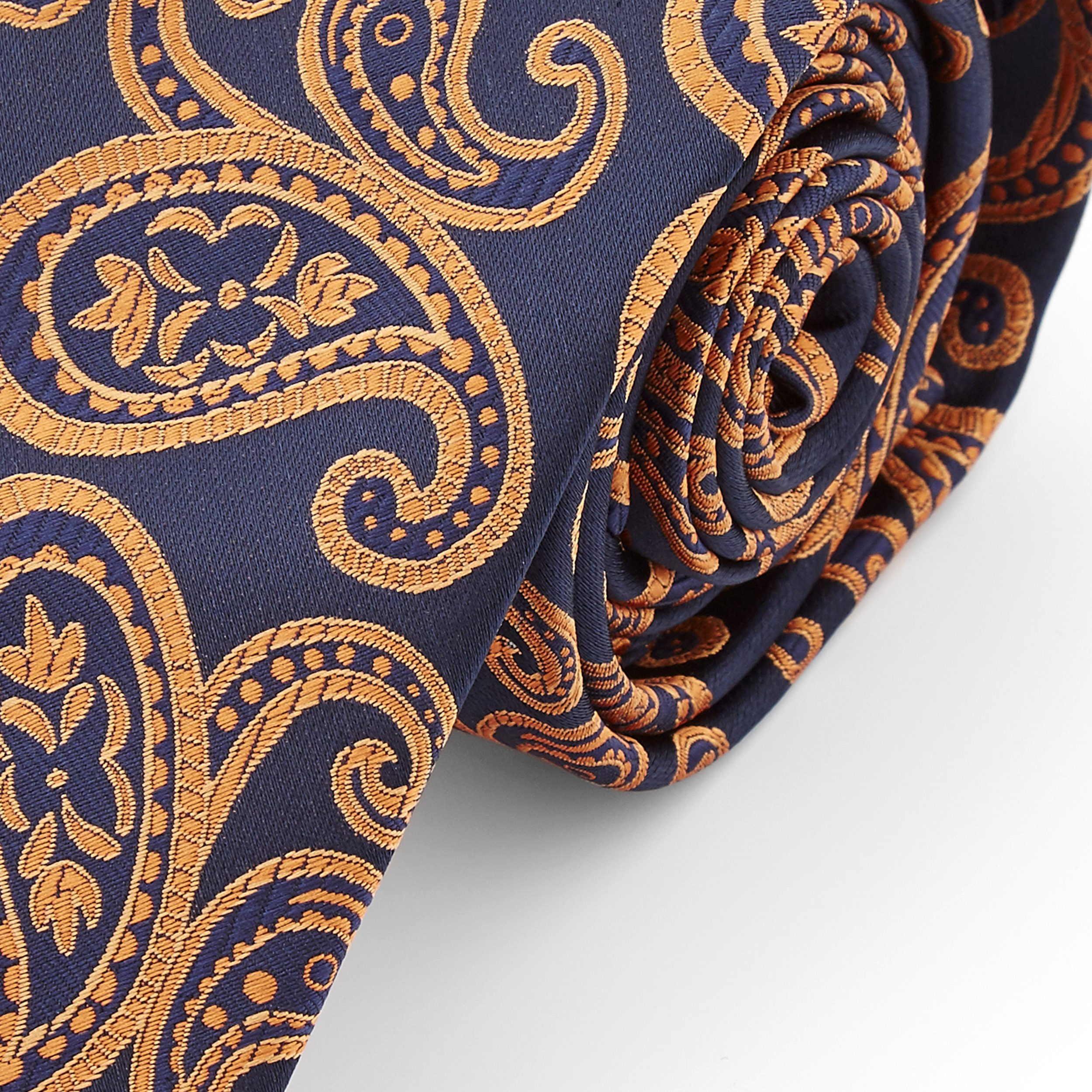 Paisley Polyester Krawatte In Marineblau & Orange  - 2