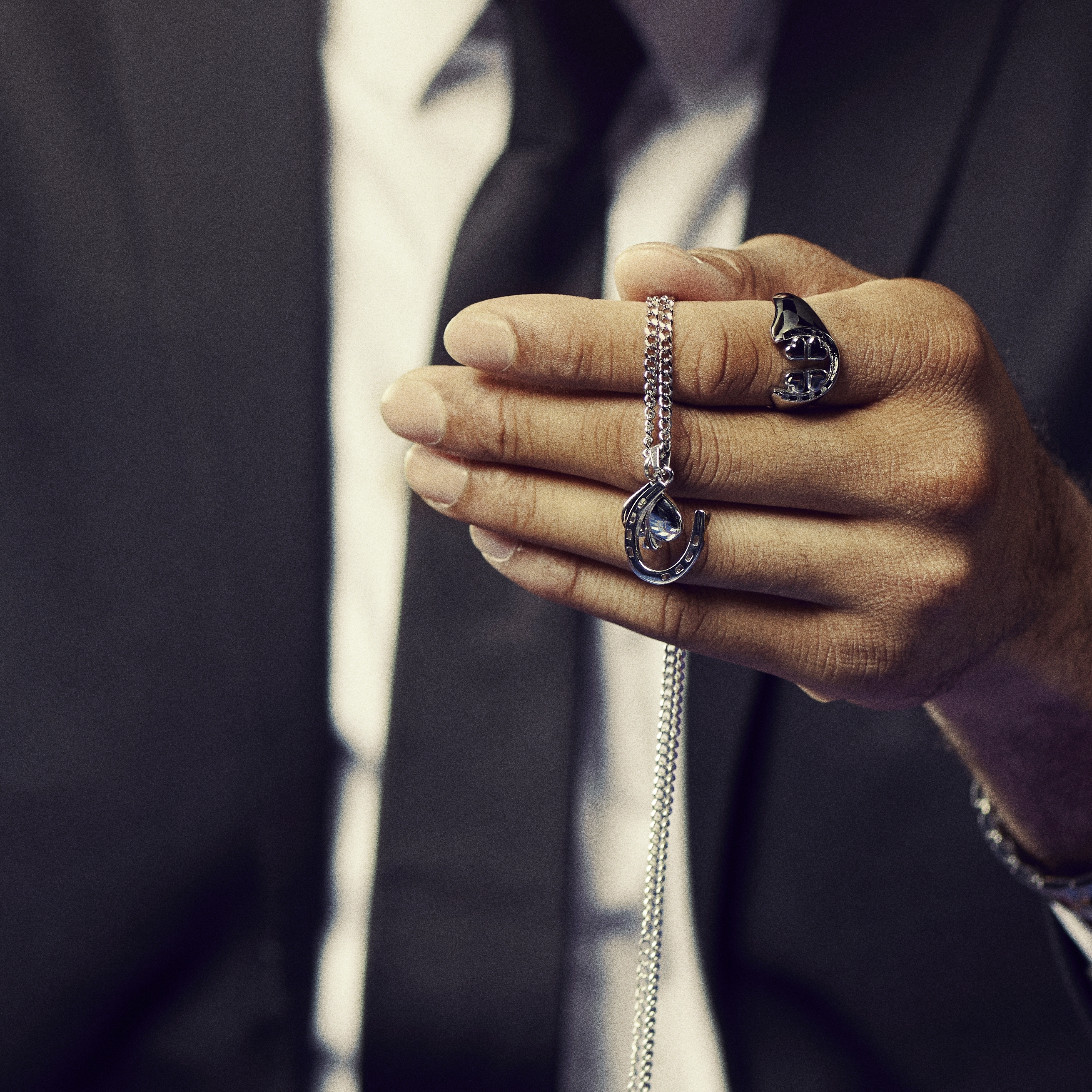 Ace | Silver-tone Horseshoe & Spade Double Pendant Necklace - 4