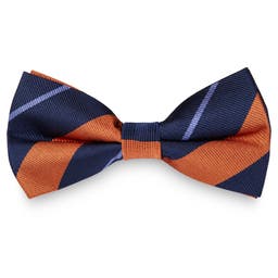 Orange & Pastel Blue Stripe Navy Silk Pre-Tied Bow Tie