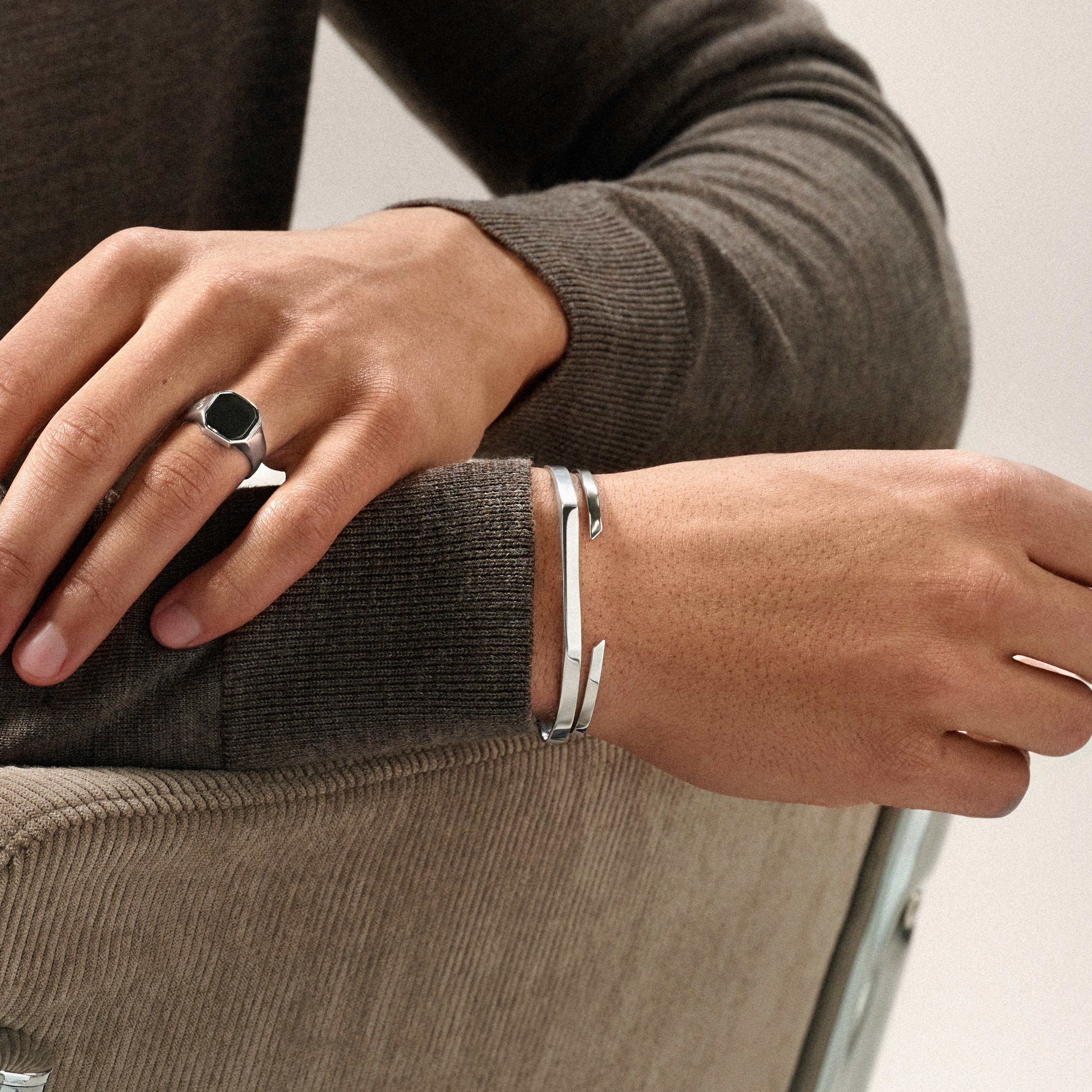 1/8" (3 mm) Polished Rhodium-Plated Adjustable Sterling Silver Cuff Bracelet - 2